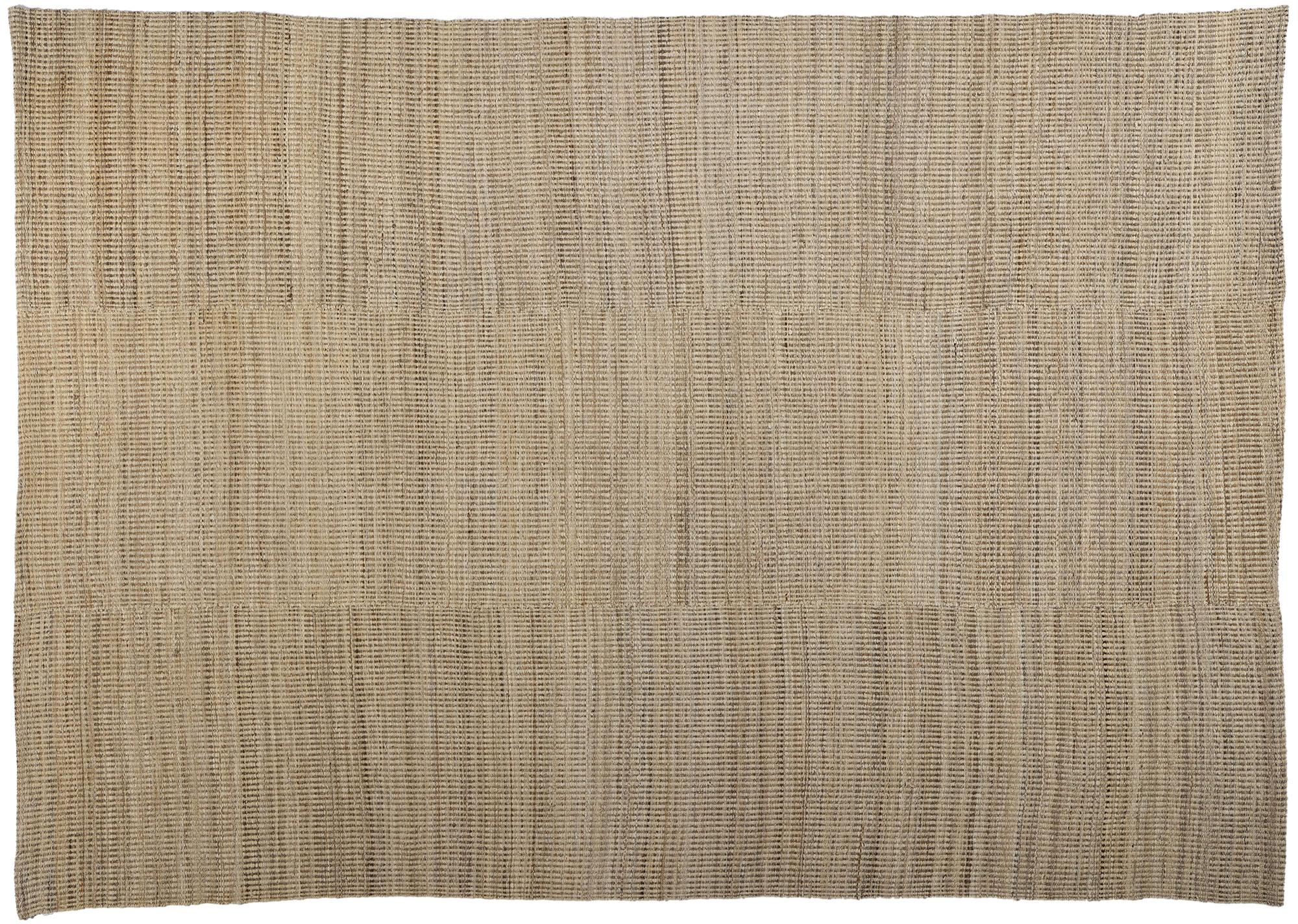 81100 Modern Neutral Earth-Tone Kilim Rug, 08'05 x 12'00. Embrace a sense of serenity and tranquility with our handwoven modern neutral kilim rug. A captivating fusion of organic modernity and beach house charm, this flatweave rug is meticulously