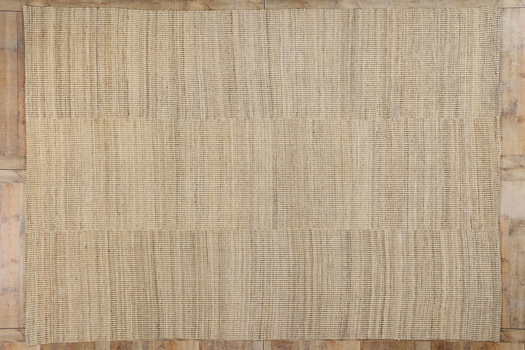 Japonisme Earth-Tone Japandi Kilim Area Rug, Modern Serenity Meets Zen Tranquility For Sale