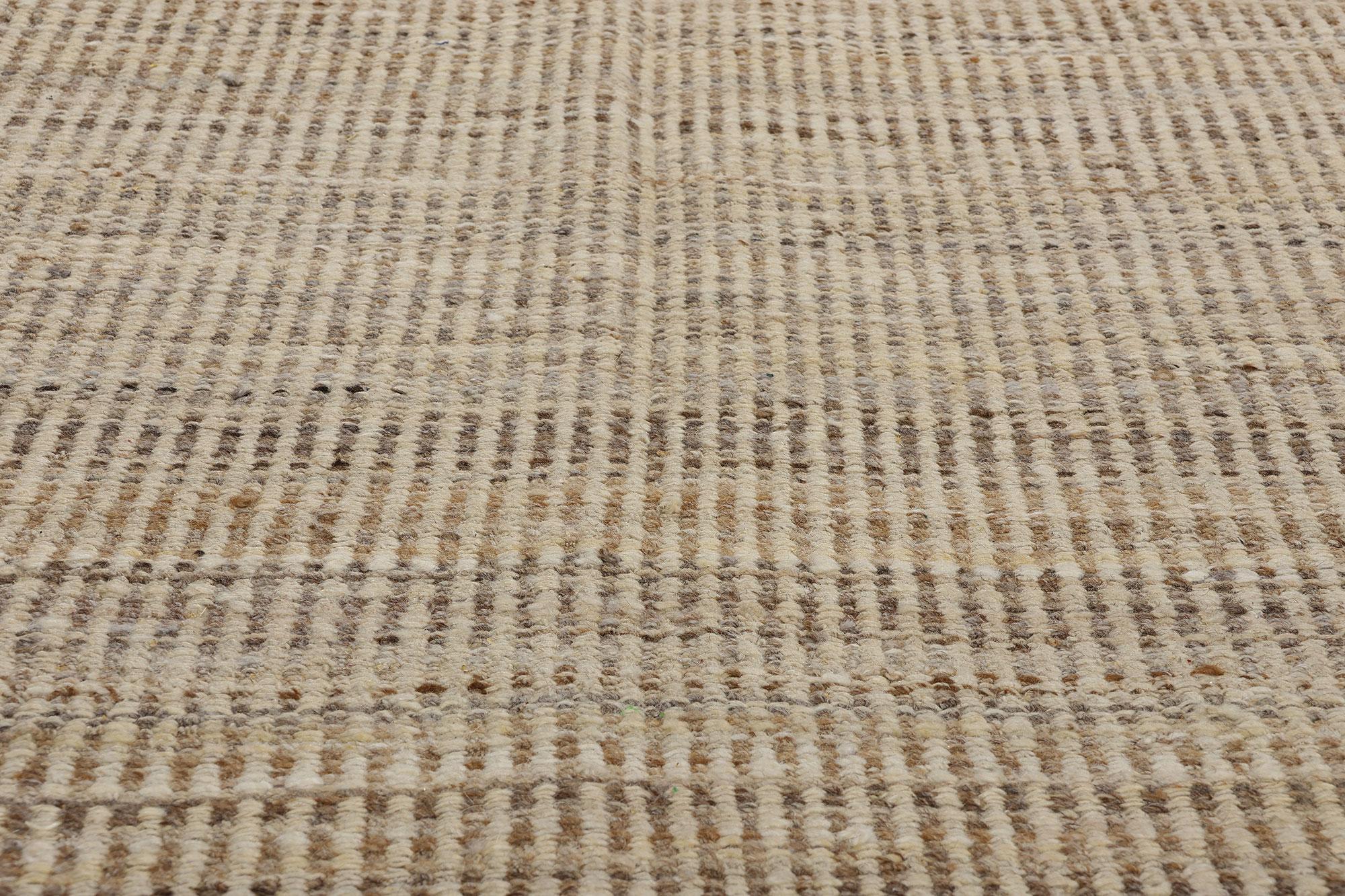 Hand-Woven Earth-Tone Japandi Kilim Area Rug, Modern Serenity Meets Zen Tranquility For Sale