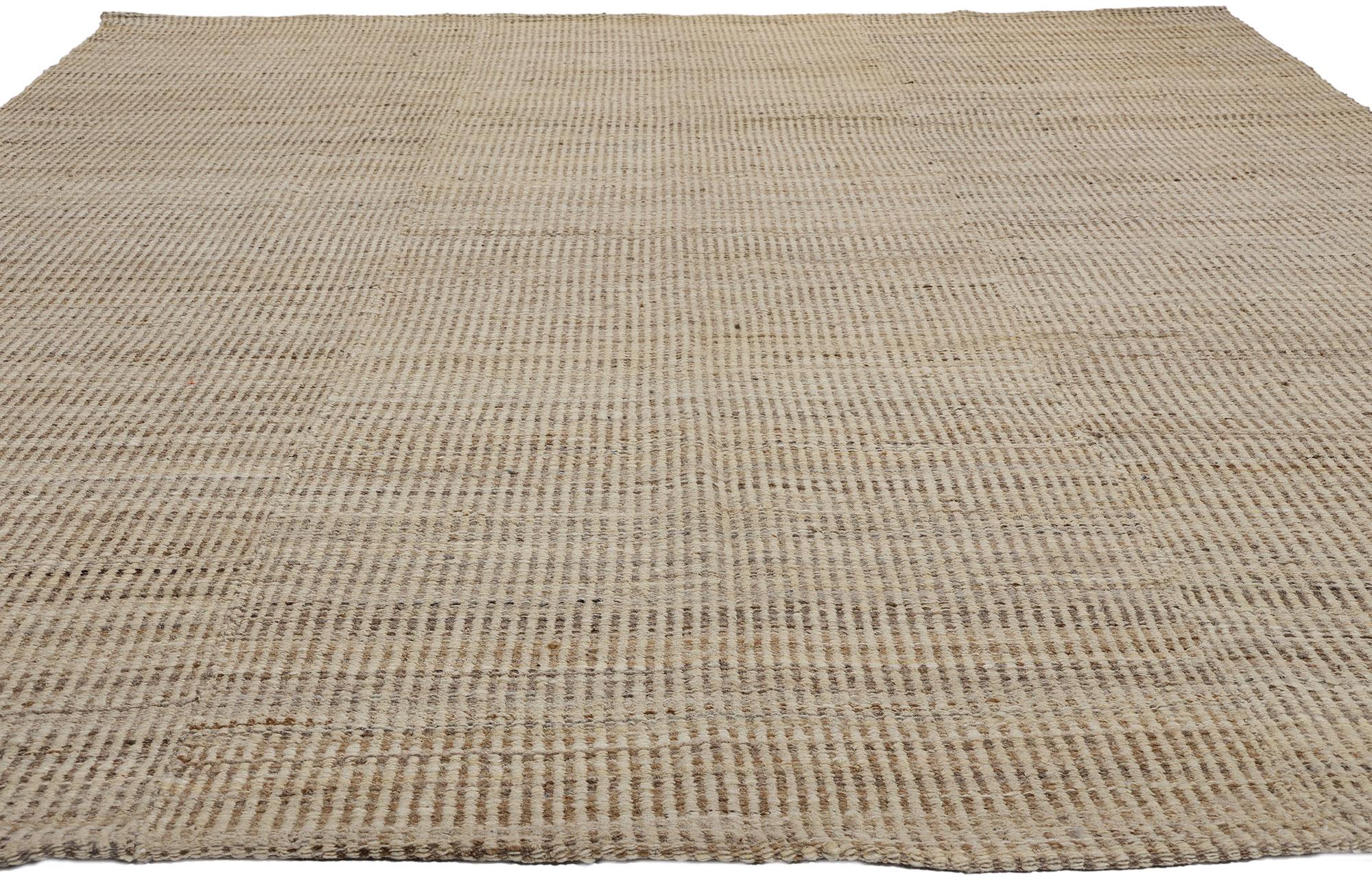 Contemporary Earth-Tone Japandi Kilim Area Rug, Modern Serenity Meets Zen Tranquility For Sale