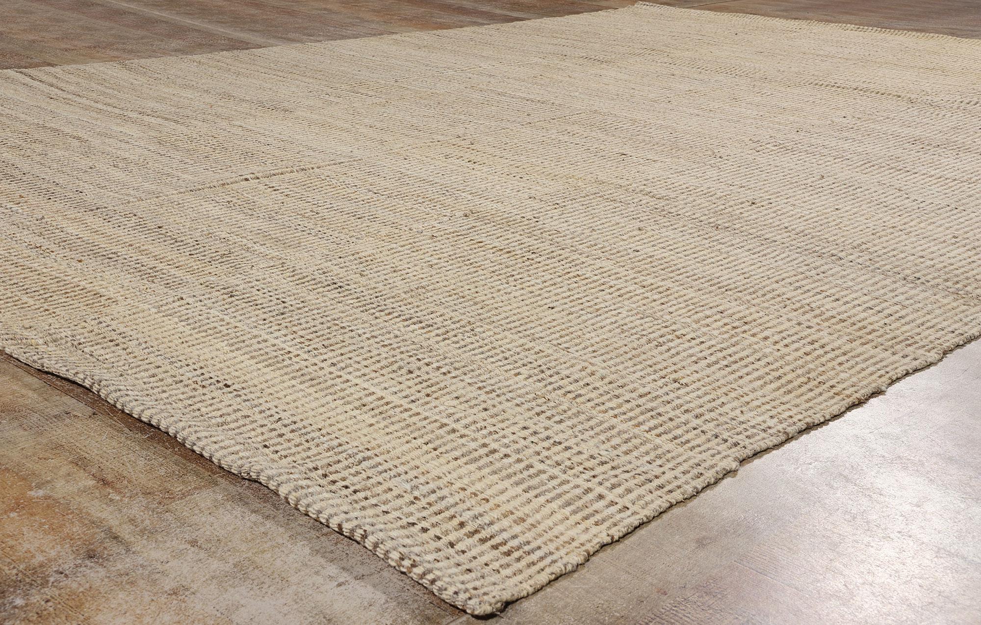 Wool Earth-Tone Japandi Kilim Area Rug, Modern Serenity Meets Zen Tranquility For Sale