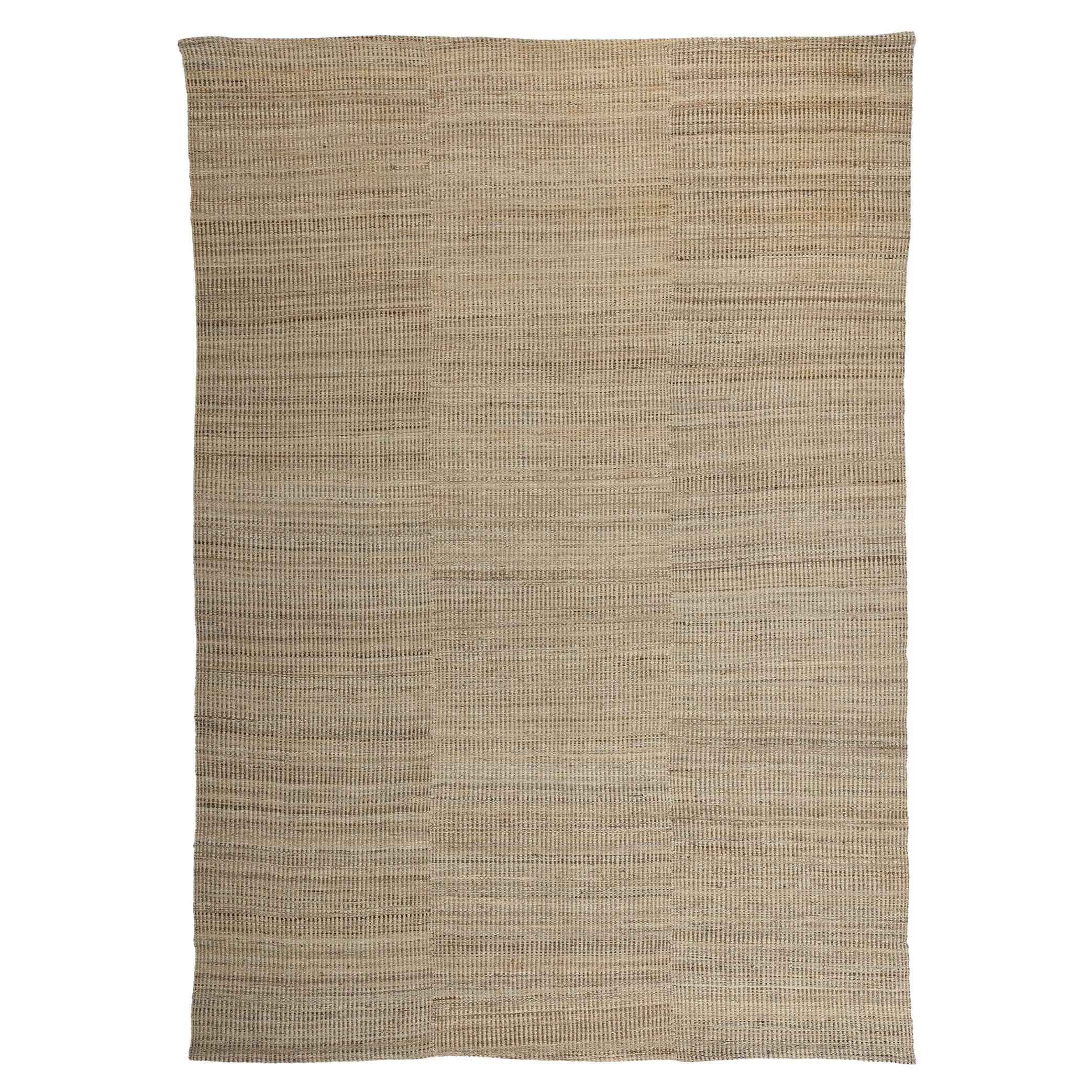 Earth-Tone Japandi Kilim Area Rug, Modern Serenity Meets Zen Tranquility For Sale