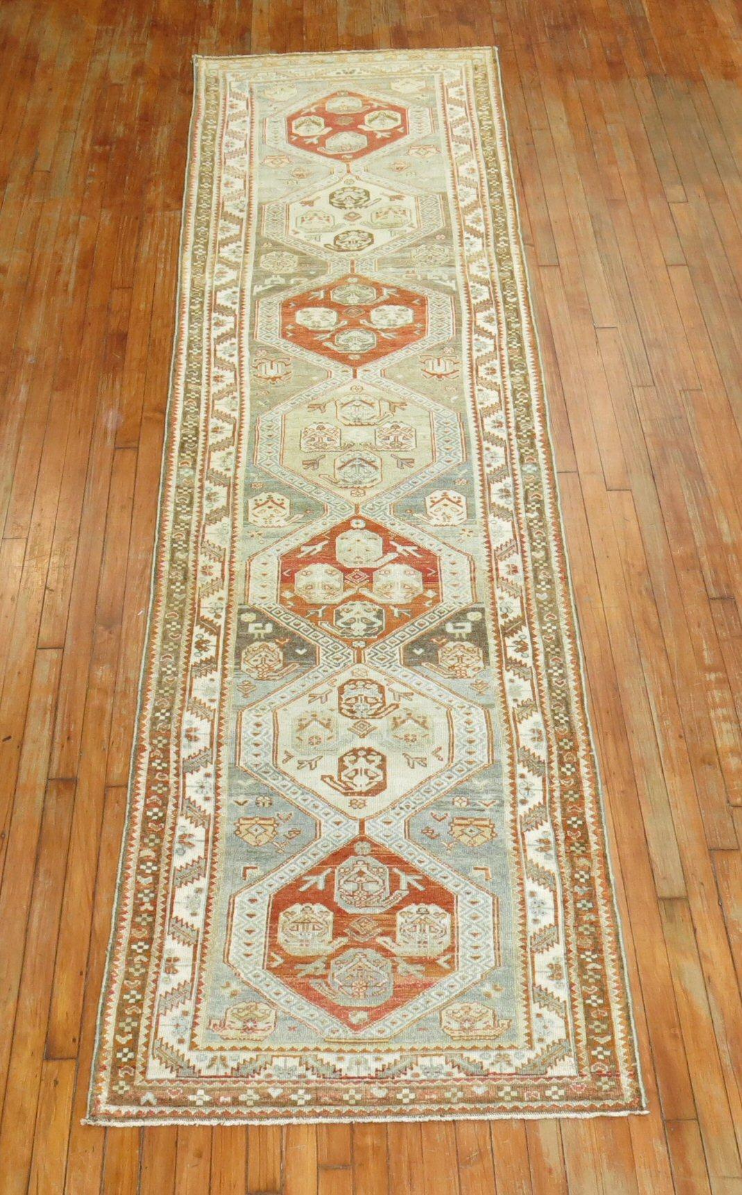 Hand-Knotted Earth Tone Malayer Antique Persian Runner For Sale