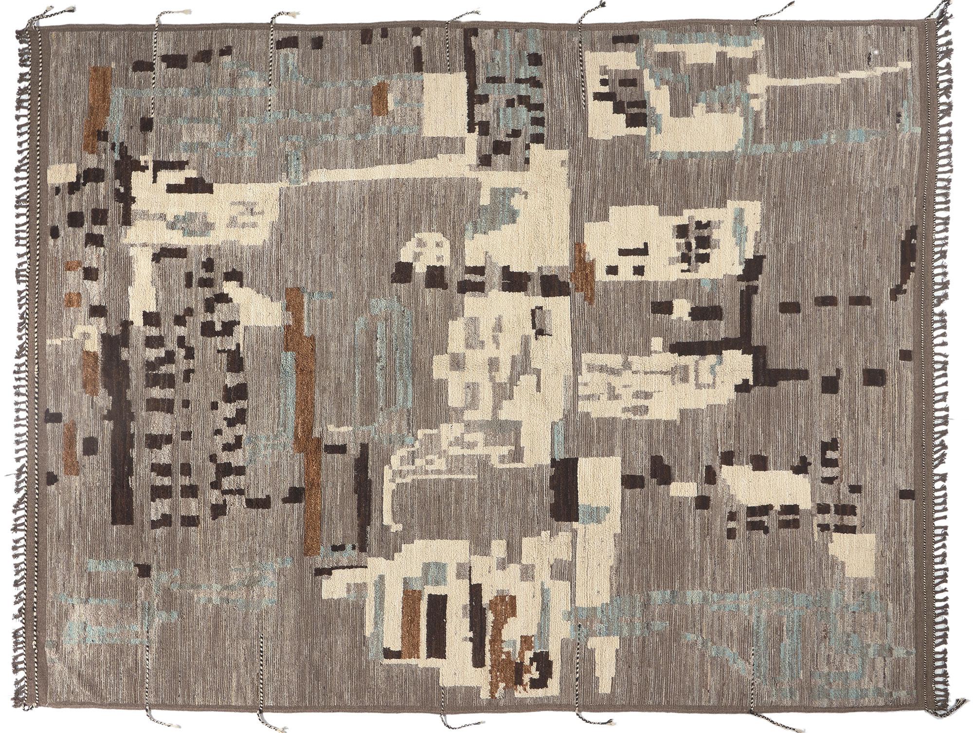 Earth-Tone Modern Moroccan High-Low Rug Inspired by Nature, Biophilic Design For Sale 1