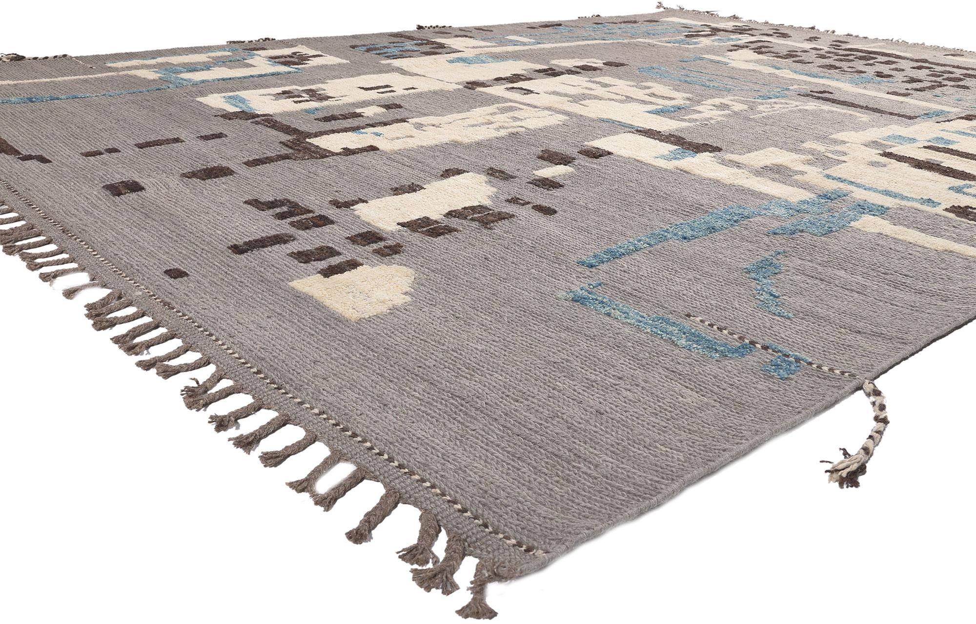 80983 Modern Moroccan Area Rug with Earth-Tone Colors, 09'09 x 13'04.
Emanating Biophilic Design with incredible detail and texture, this large Moroccan high-low rug is a captivating vision of woven beauty. The raised design and earthy colorway