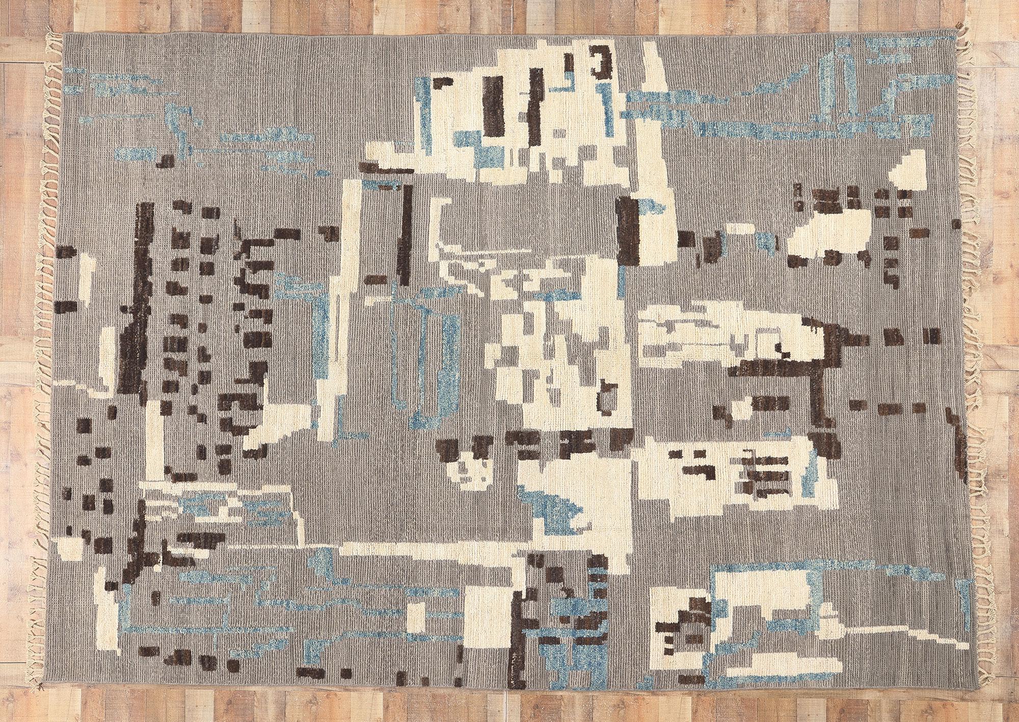 80985 Modern Moroccan Area Rug with Earth-Tone Colors, 08'09 x 12'01.
Emanating Biophilic Design with incredible detail and texture, this large Moroccan high-low rug is a captivating vision of woven beauty. The raised design and earthy colorway