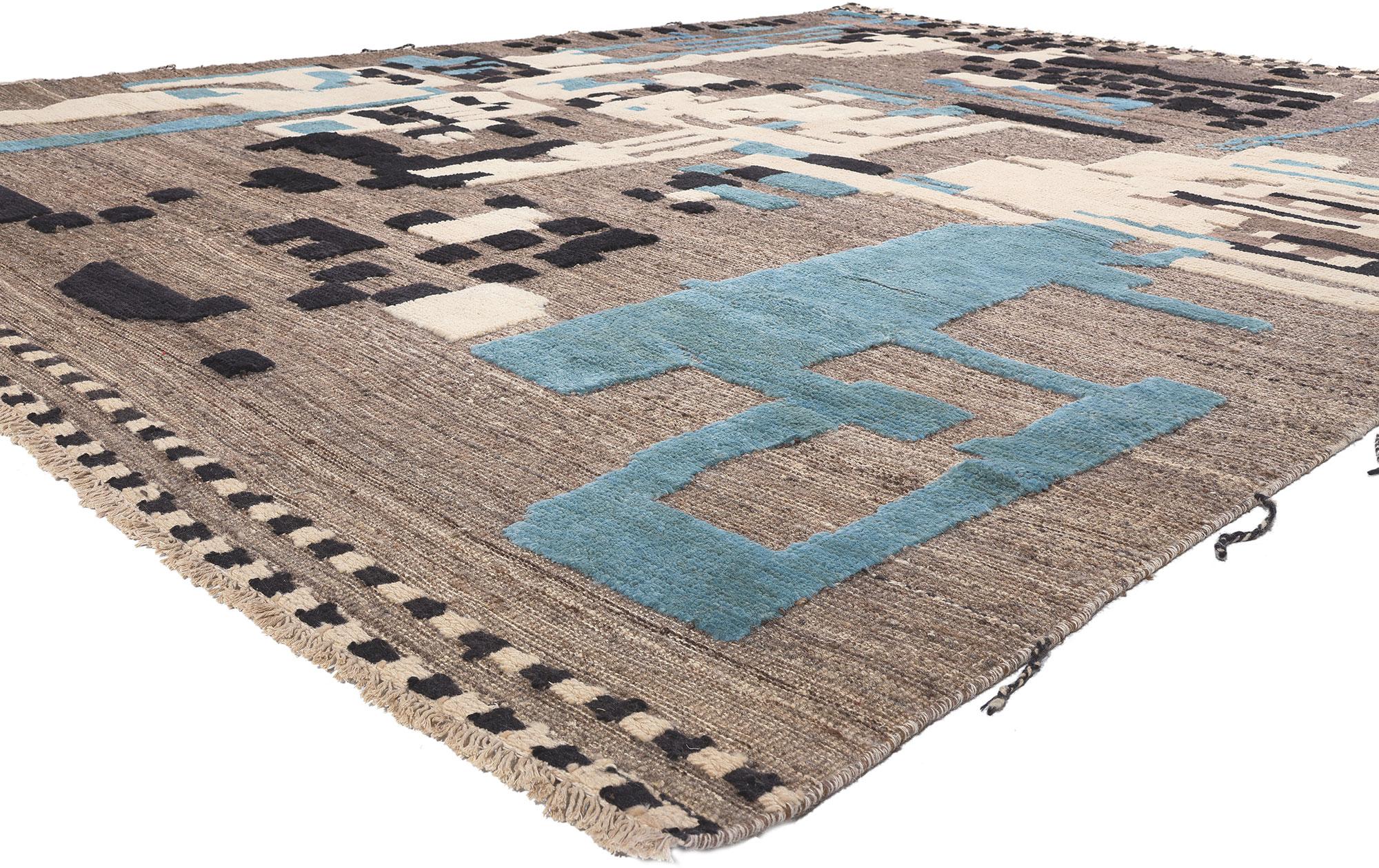 81007 Modern Moroccan High-Low Rug, 10'02 x 13'00. Emanating Biophilic Design with incredible detail and texture, this large Moroccan high-low rug is a captivating vision of woven beauty. The raised design and earthy colorway woven into this