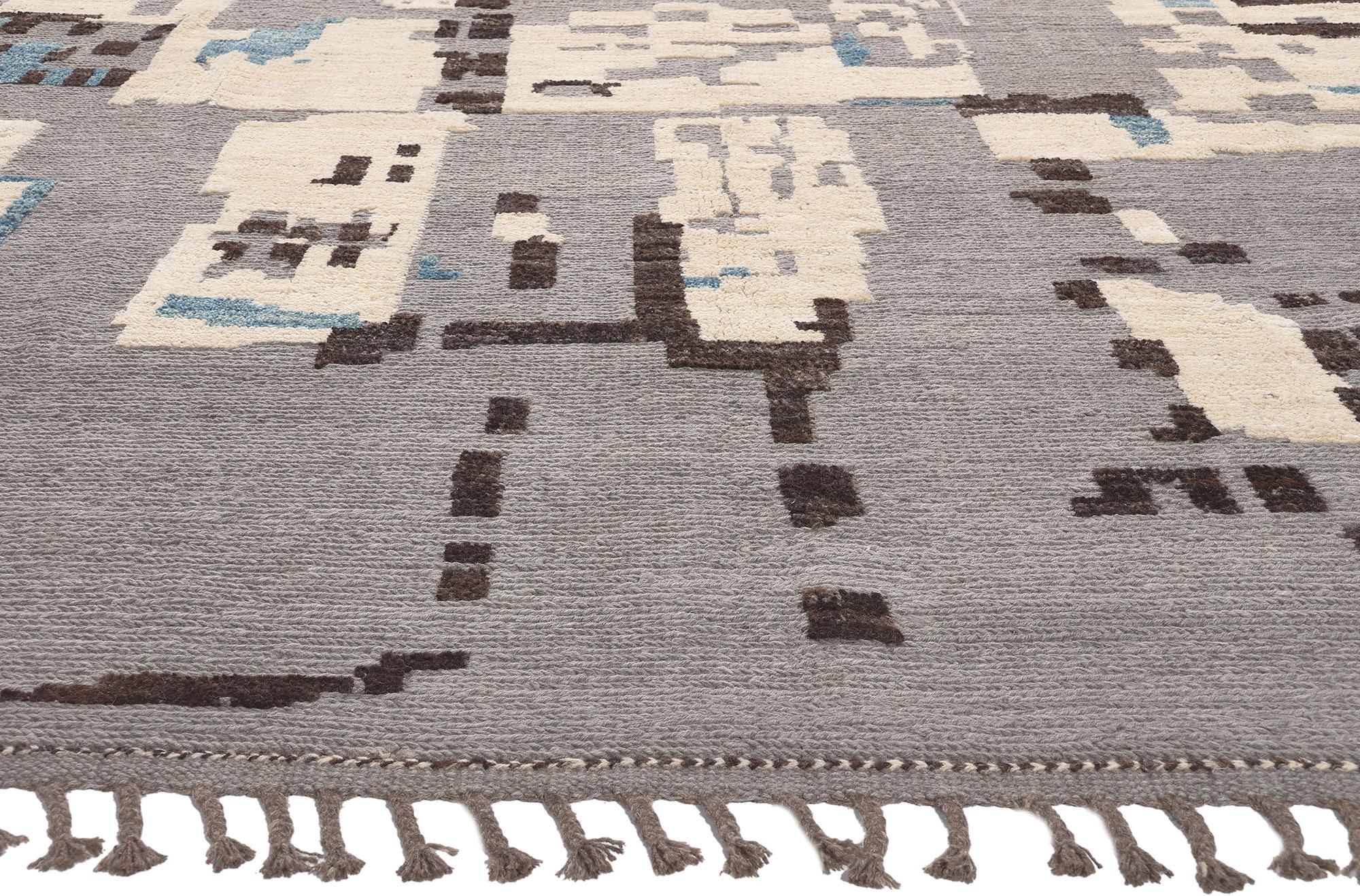Pakistani Earth-Tone Modern Moroccan High-Low Rug Inspired by Nature, Biophilic Design For Sale