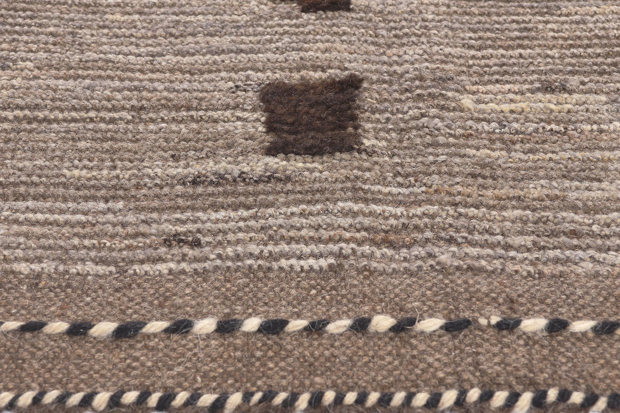 Hand-Knotted Earth-Tone Modern Moroccan High-Low Rug Inspired by Nature, Biophilic Design For Sale