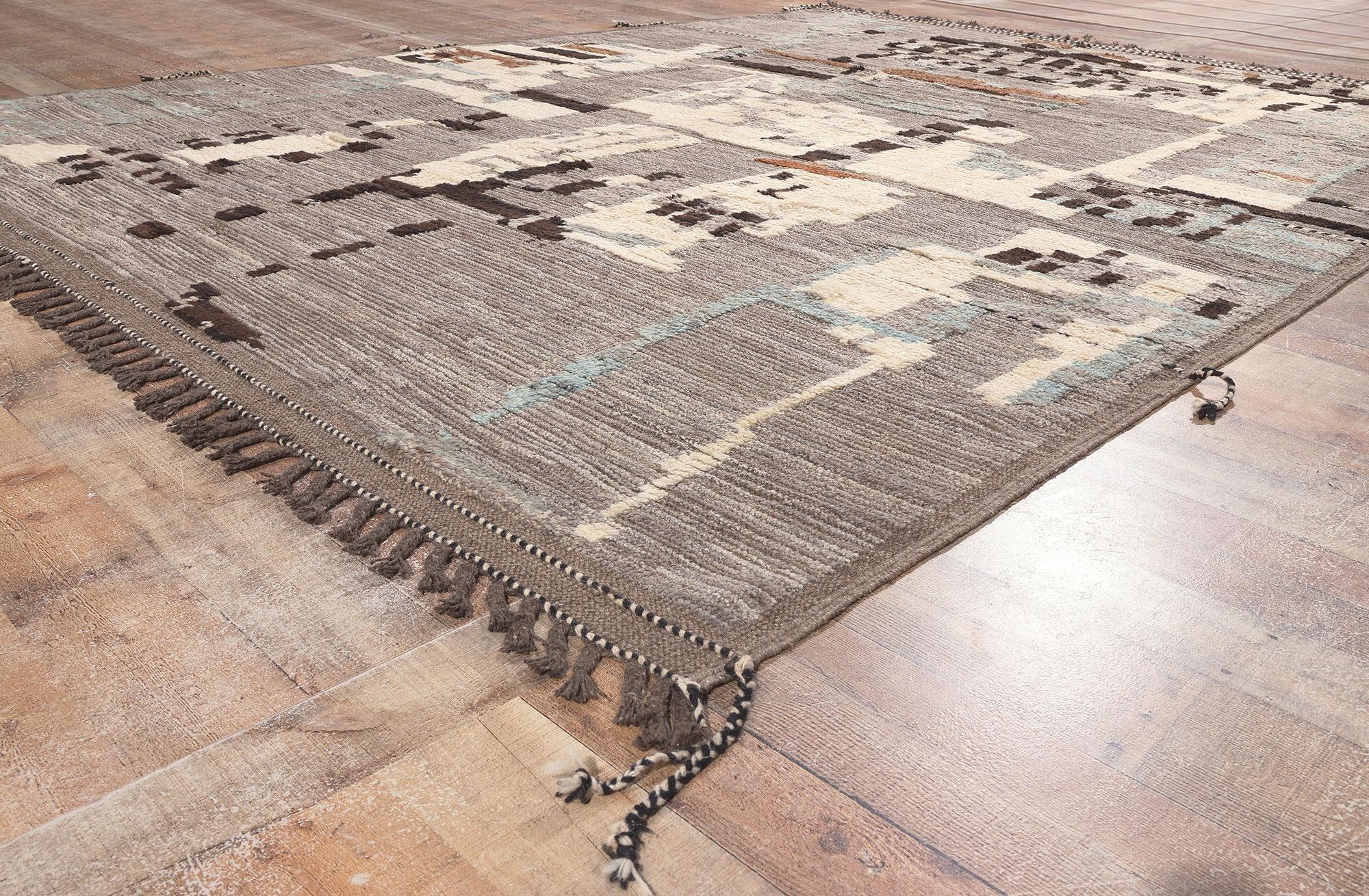 Pakistani Earth-Tone Modern Moroccan High-Low Rug Inspired by Nature, Biophilic Design For Sale