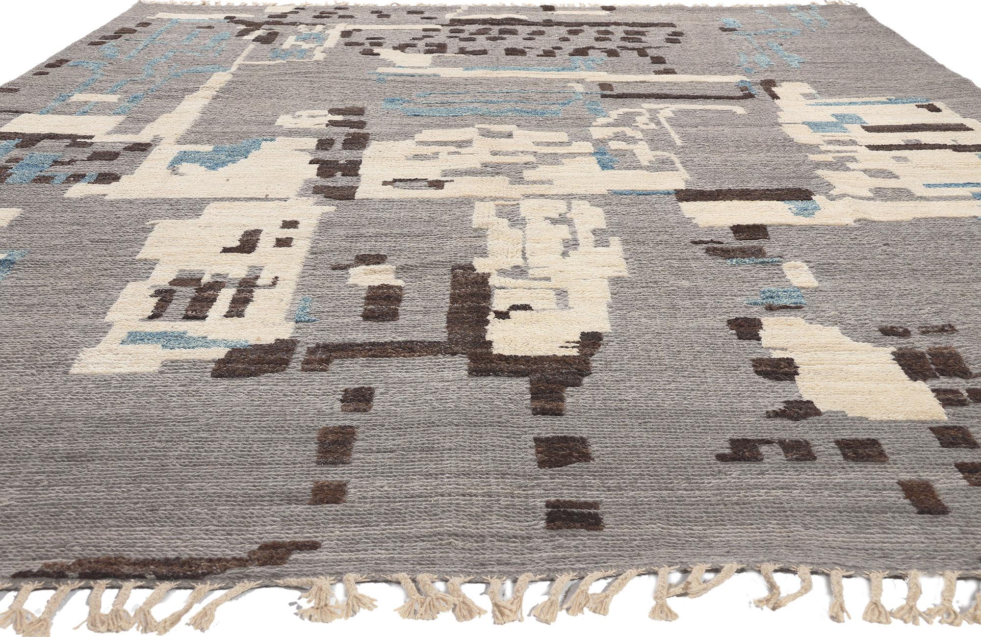 Contemporary Earth-Tone Modern Moroccan High-Low Rug Inspired by Nature, Biophilic Design For Sale