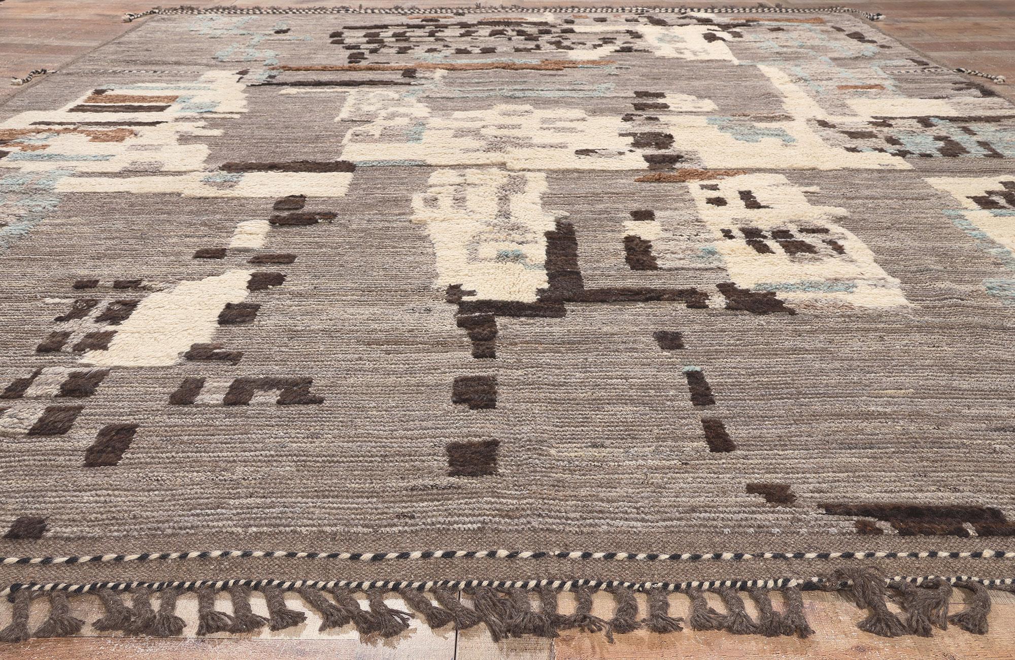 Wool Earth-Tone Modern Moroccan High-Low Rug Inspired by Nature, Biophilic Design For Sale