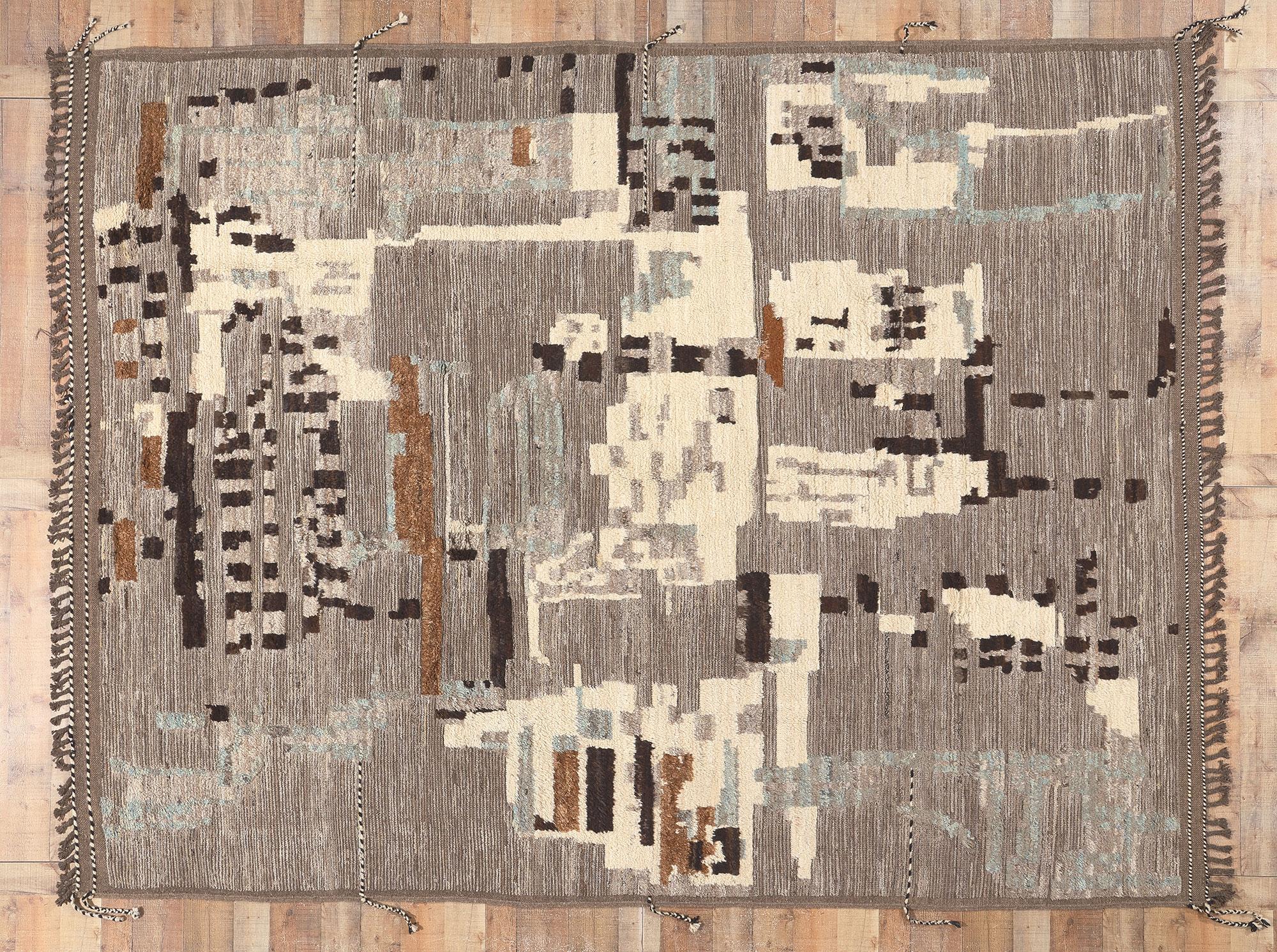 Earth-Tone Modern Moroccan High-Low Rug Inspired by Nature, Biophilic Design In New Condition For Sale In Dallas, TX