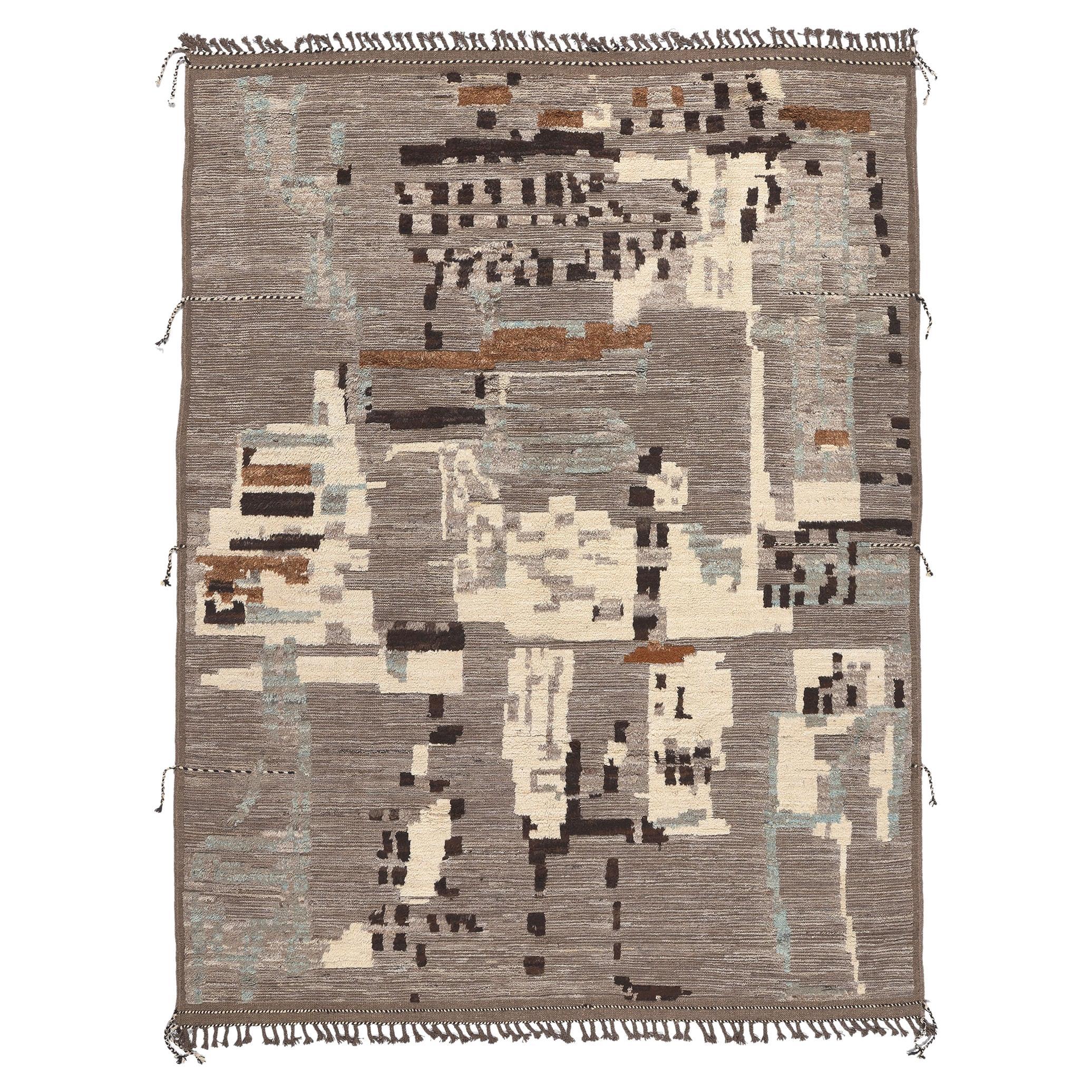 Earth-Tone Modern Moroccan High-Low Rug Inspired by Nature, Biophilic Design For Sale