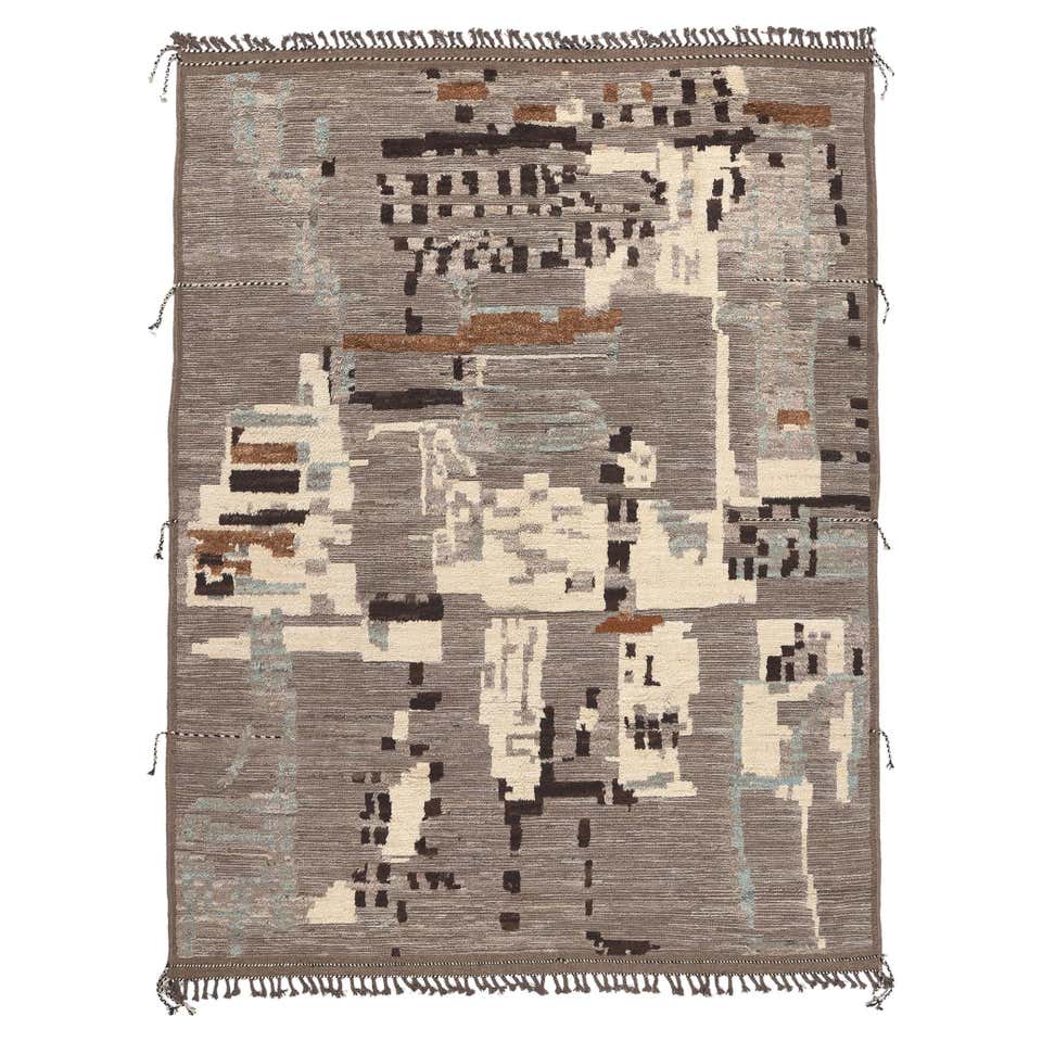 Earth-Tone Modern Moroccan High-Low Rug with Bauhaus Style For Sale at ...