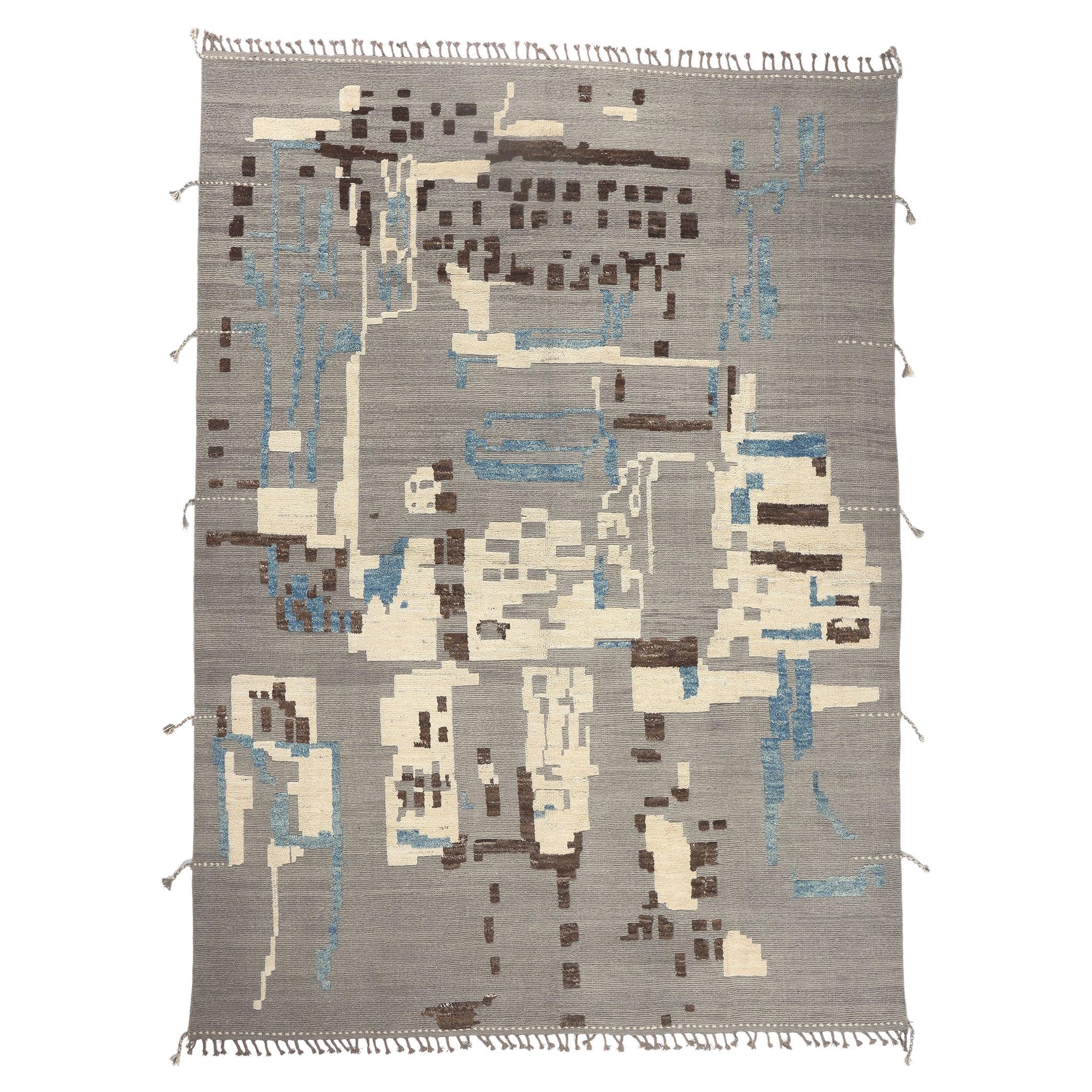 Earth-Tone Modern Moroccan High-Low Rug Inspired by Nature, Biophilic Design