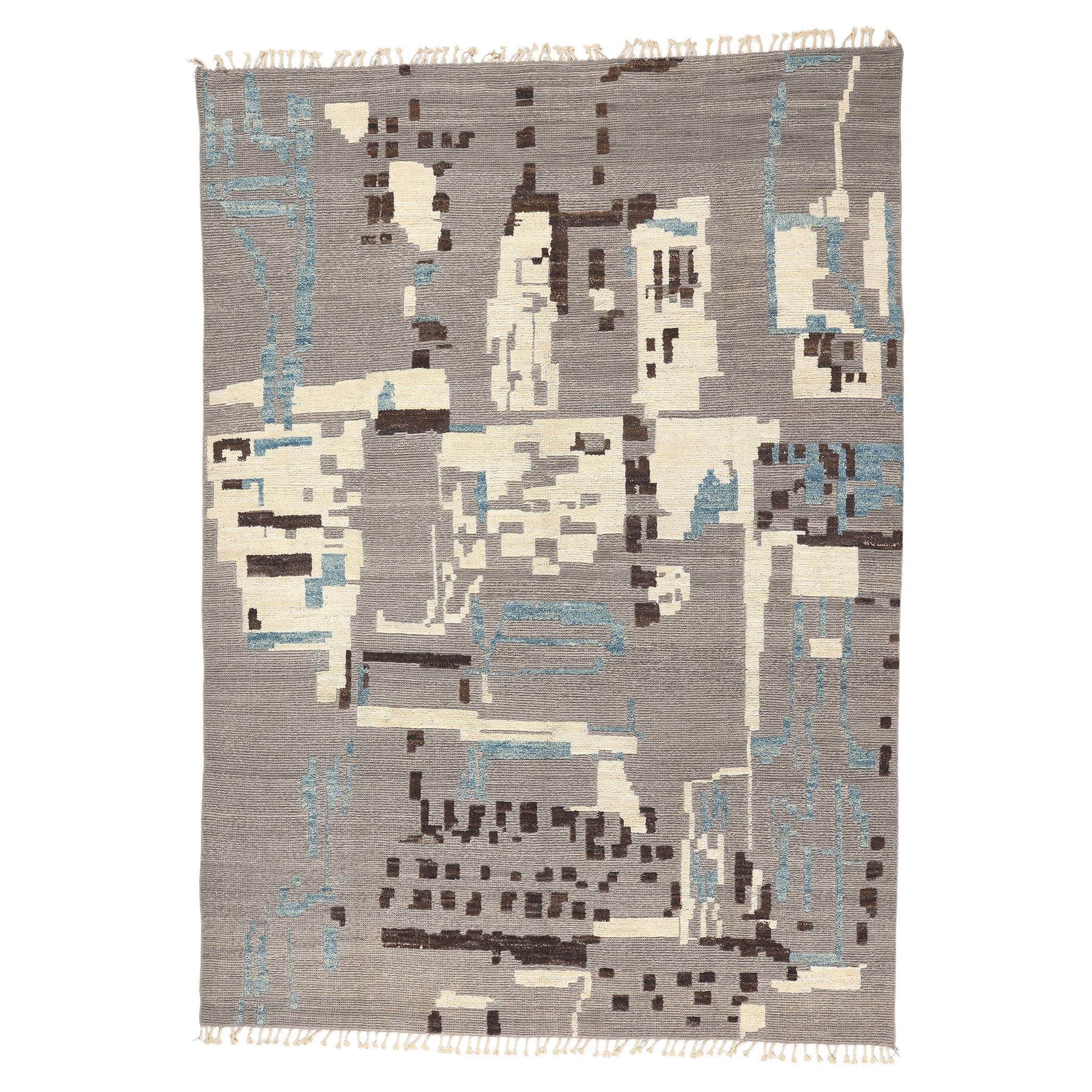 Earth-Tone Modern Moroccan High-Low Rug Inspired by Nature, Biophilic Design For Sale