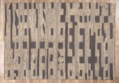 New Earth-Tone Modern Moroccan High-Low Carpet with Bauhaus Style