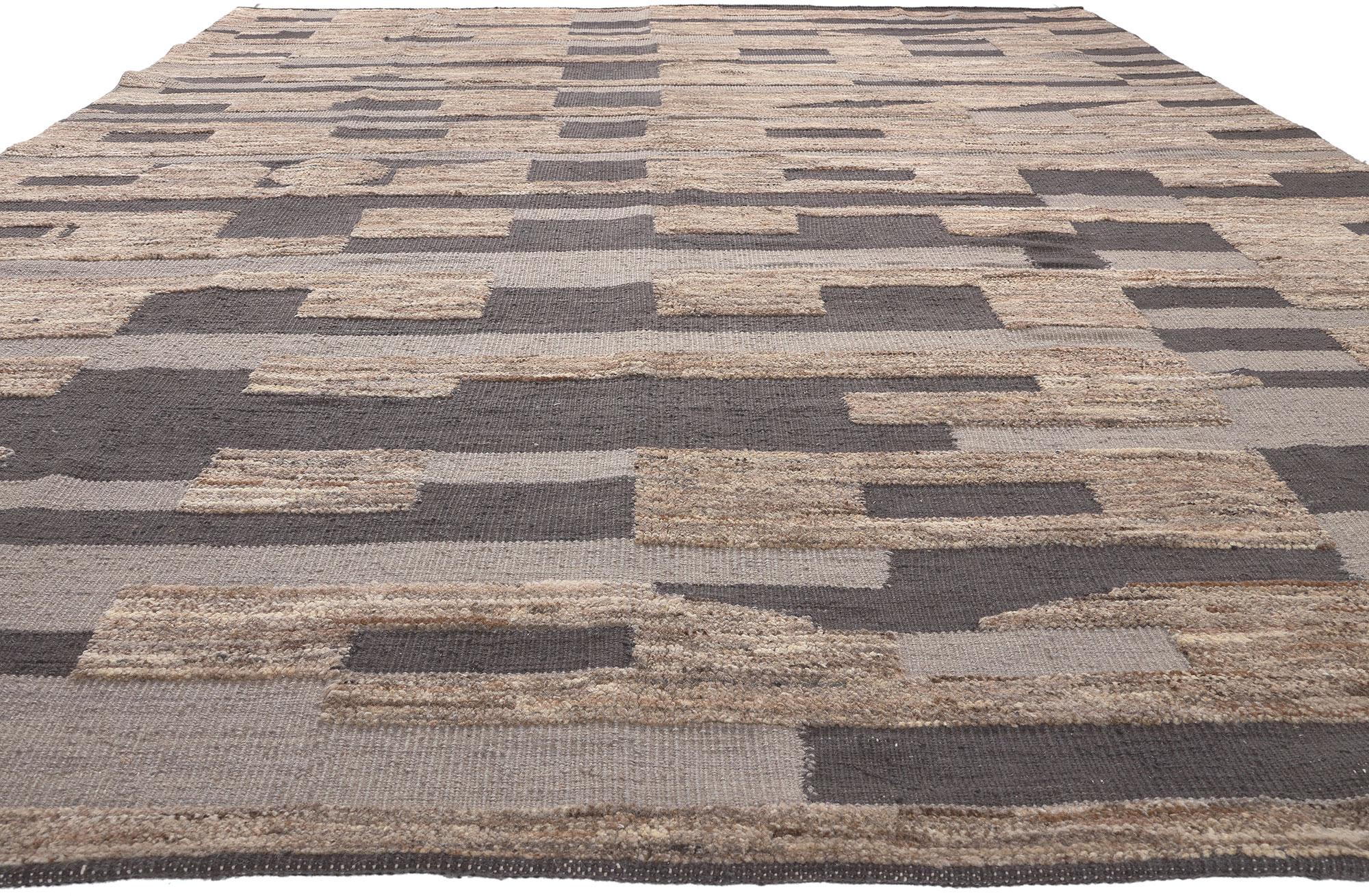 Hand-Woven Earth-Tone Modern Moroccan High-Low Rug with Bauhaus Style For Sale