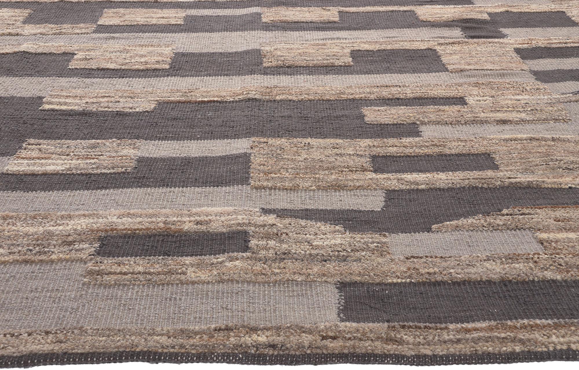 Earth-Tone Modern Moroccan High-Low Rug with Bauhaus Style In New Condition For Sale In Dallas, TX