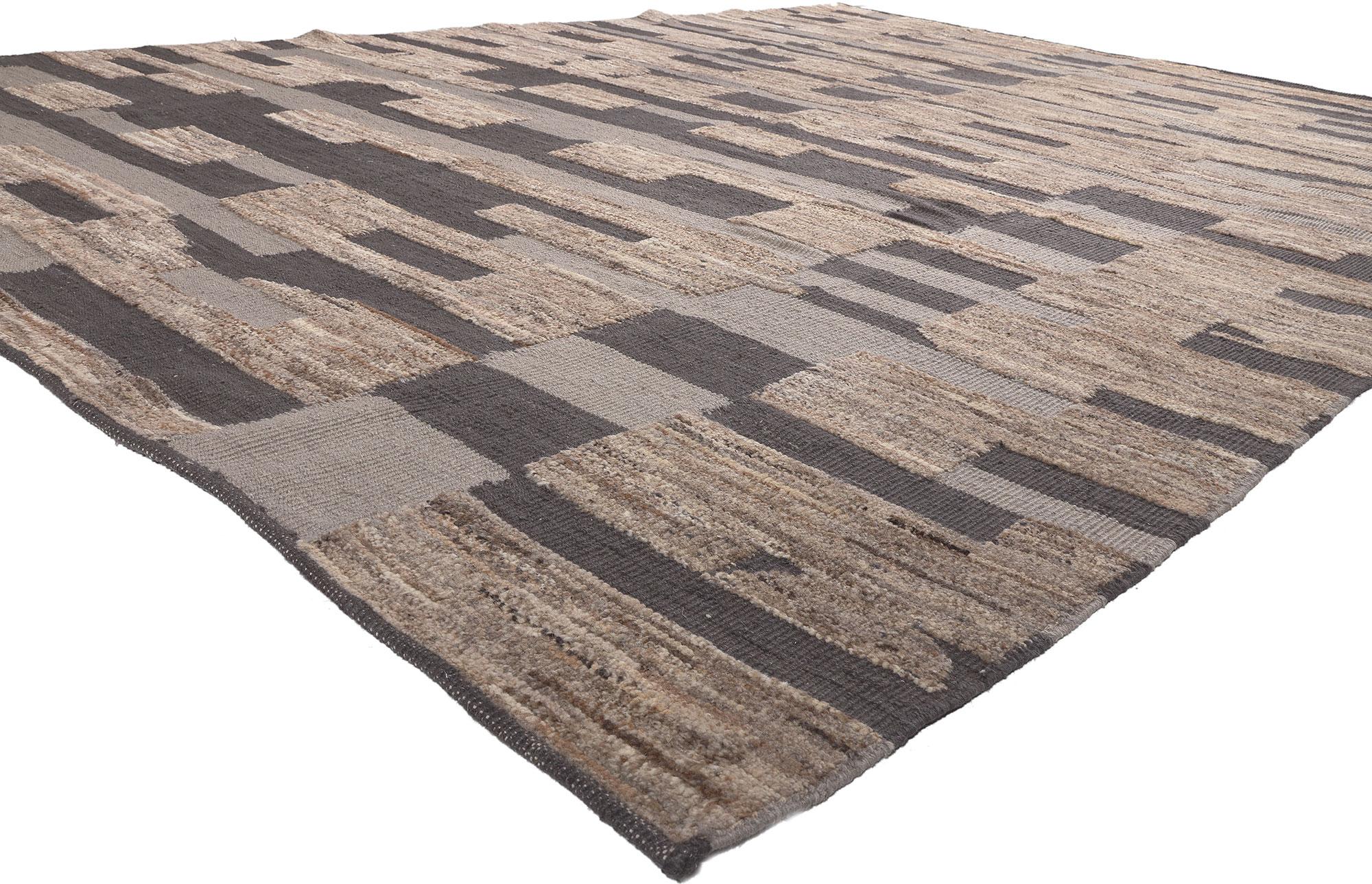 Earth-Tone Modern Moroccan High-Low Rug with Bauhaus Style For Sale 1