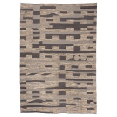 Earth-Tone Modern Moroccan High-Low Rug with Bauhaus Style