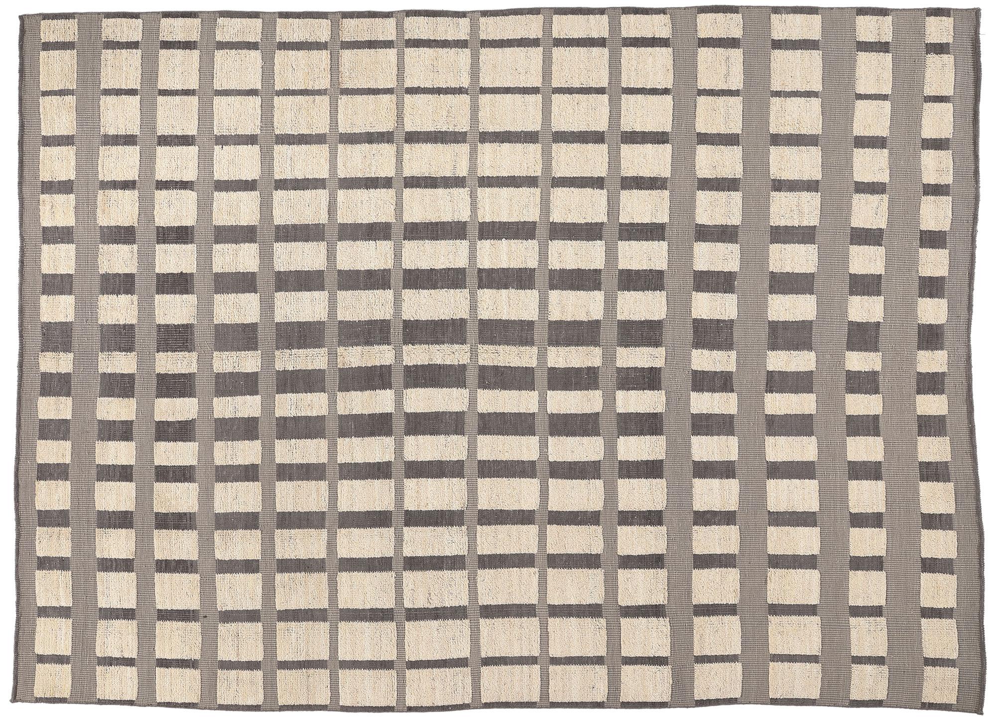 EarthTone Modern Moroccan HighLow Textured Rug with Perspective Grid