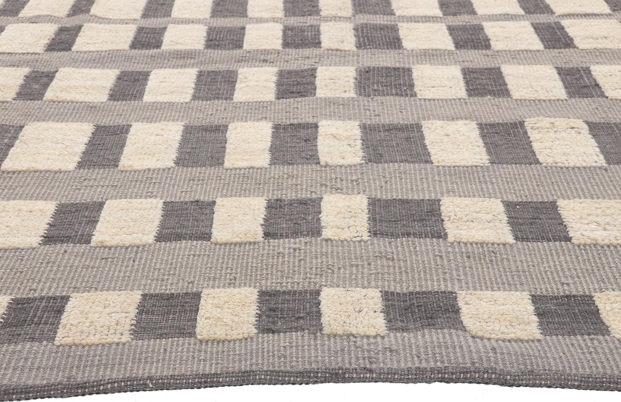 EarthTone Modern Moroccan HighLow Textured Rug with Perspective Grid