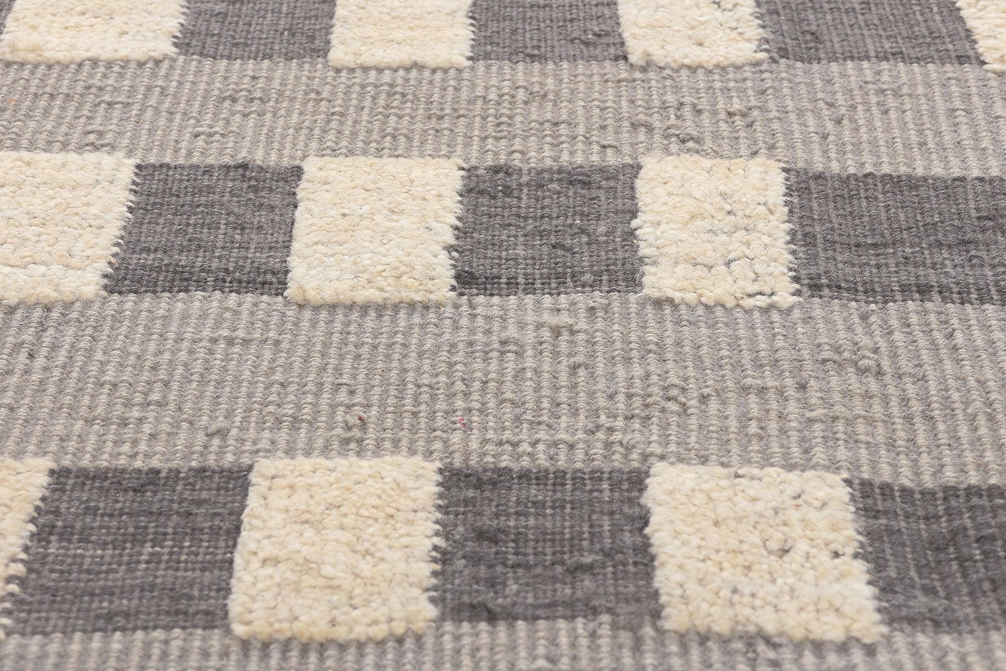 EarthTone Modern Moroccan HighLow Textured Rug with Perspective Grid