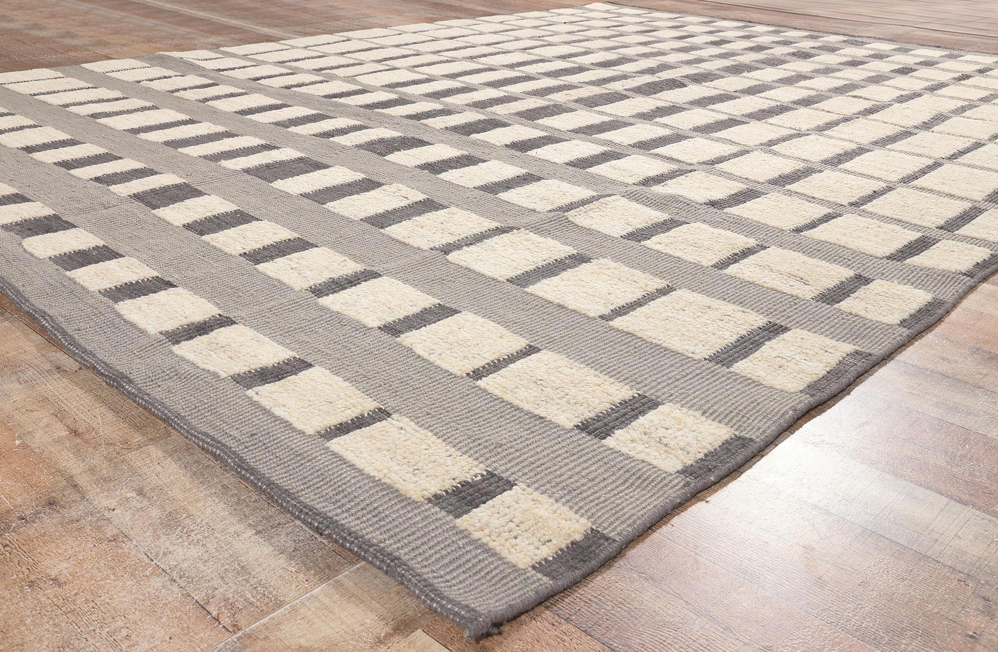 EarthTone Modern Moroccan HighLow Textured Rug with Perspective Grid