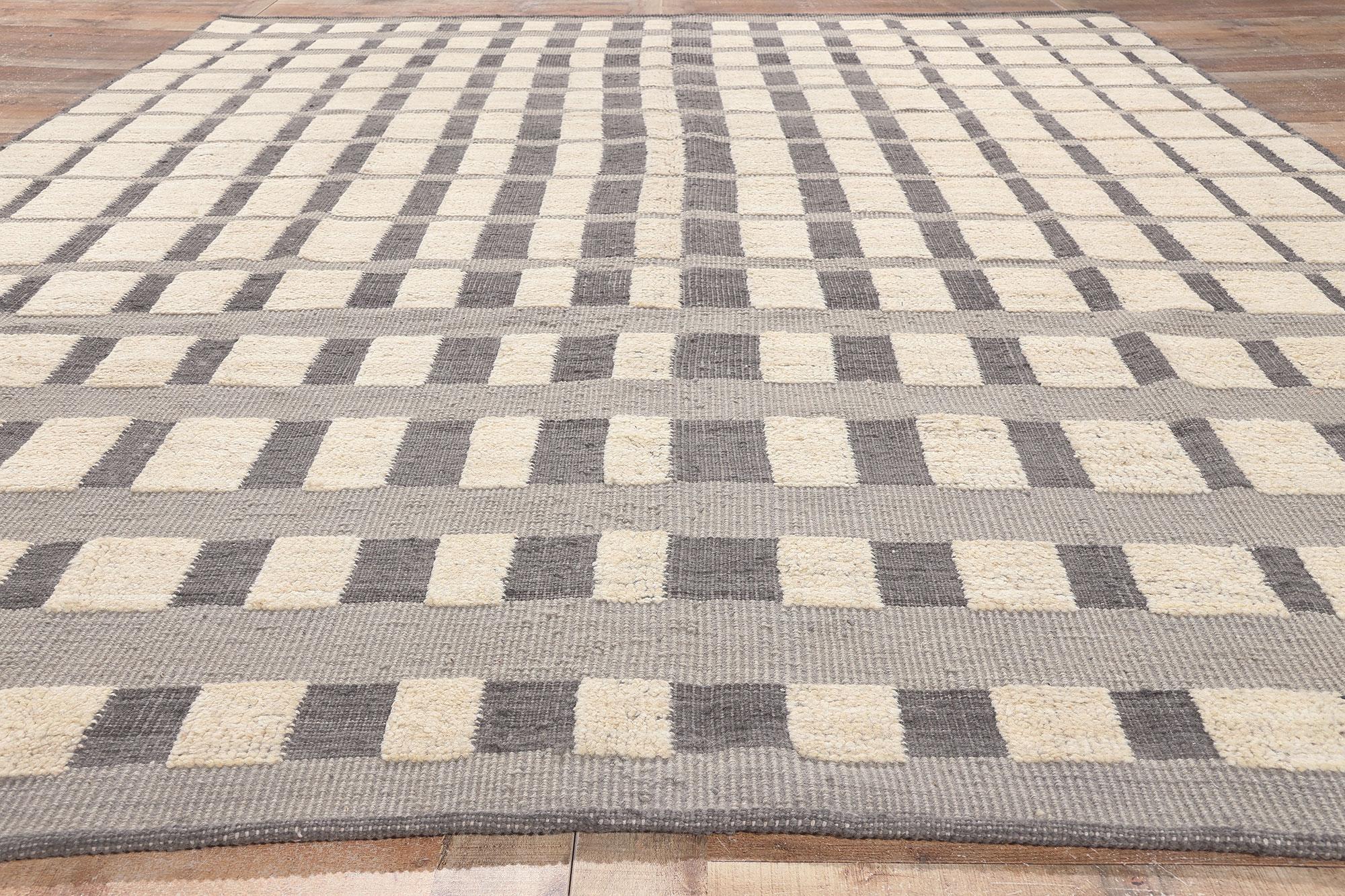 EarthTone Modern Moroccan HighLow Textured Rug with Perspective Grid