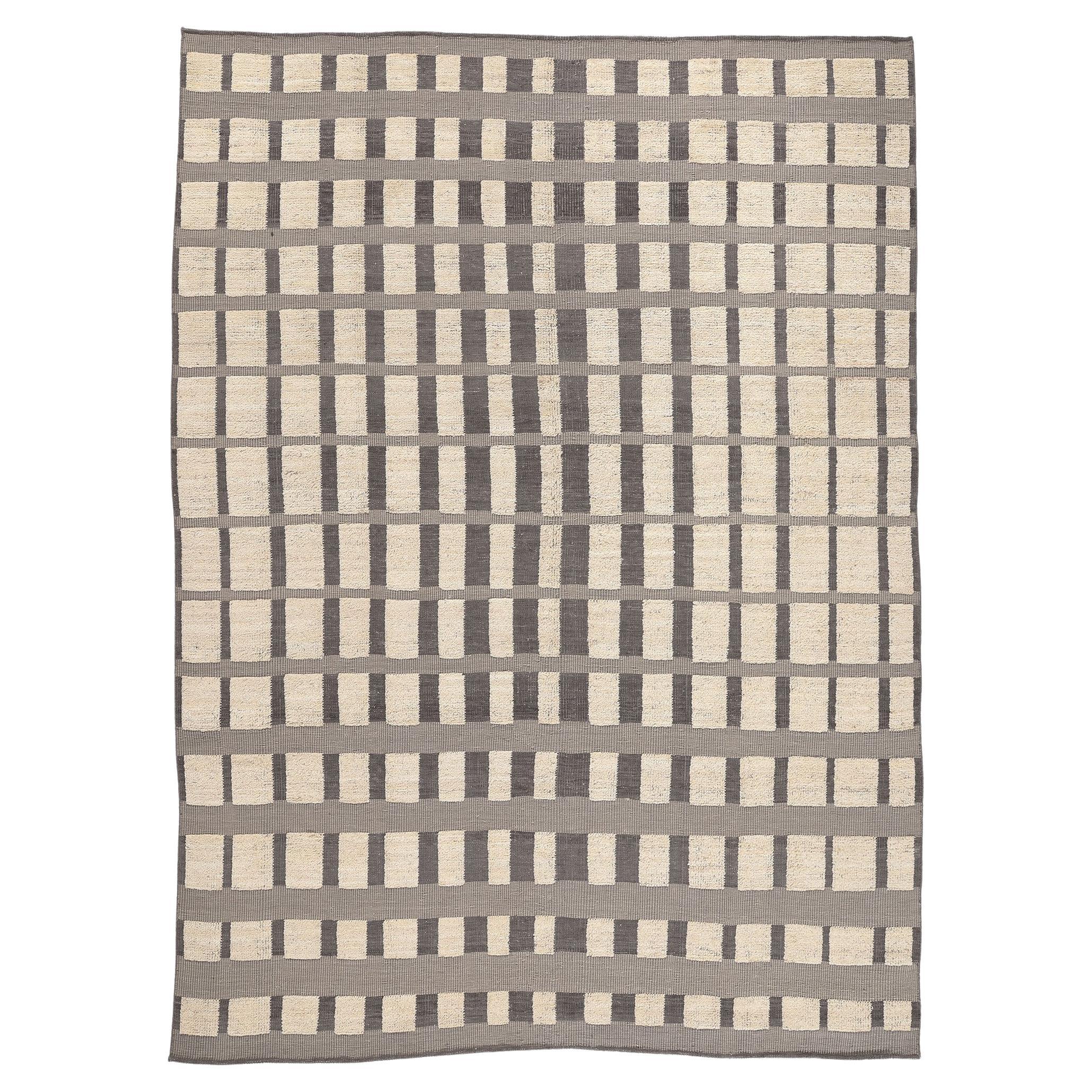 EarthTone Modern Moroccan HighLow Textured Rug with Perspective Grid Pattern For Sale at 1stDibs