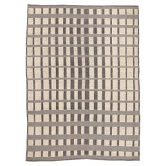 Earth-Tone Modern Moroccan High-Low Textured Rug with Perspective Grid Pattern