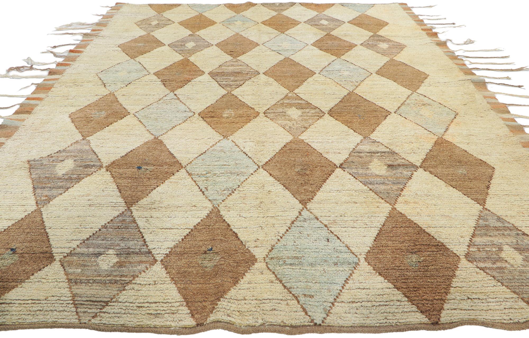 Modern Earth-Tone Moroccan Rug, Cozy Cohesiveness Meets Preppy Argyle For Sale