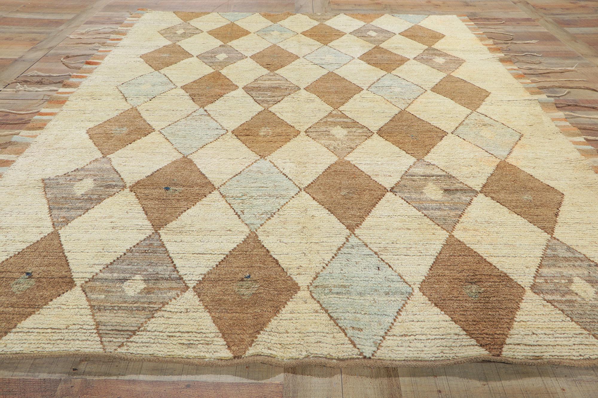 Earth-Tone Moroccan Rug, Cozy Cohesiveness Meets Preppy Argyle For Sale 1