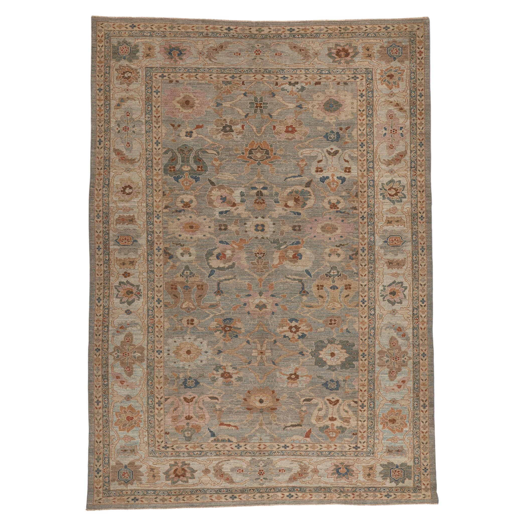 Earth-Tone Persian Sultanabad Rug, Modern Style Meets Organic Luxe For Sale