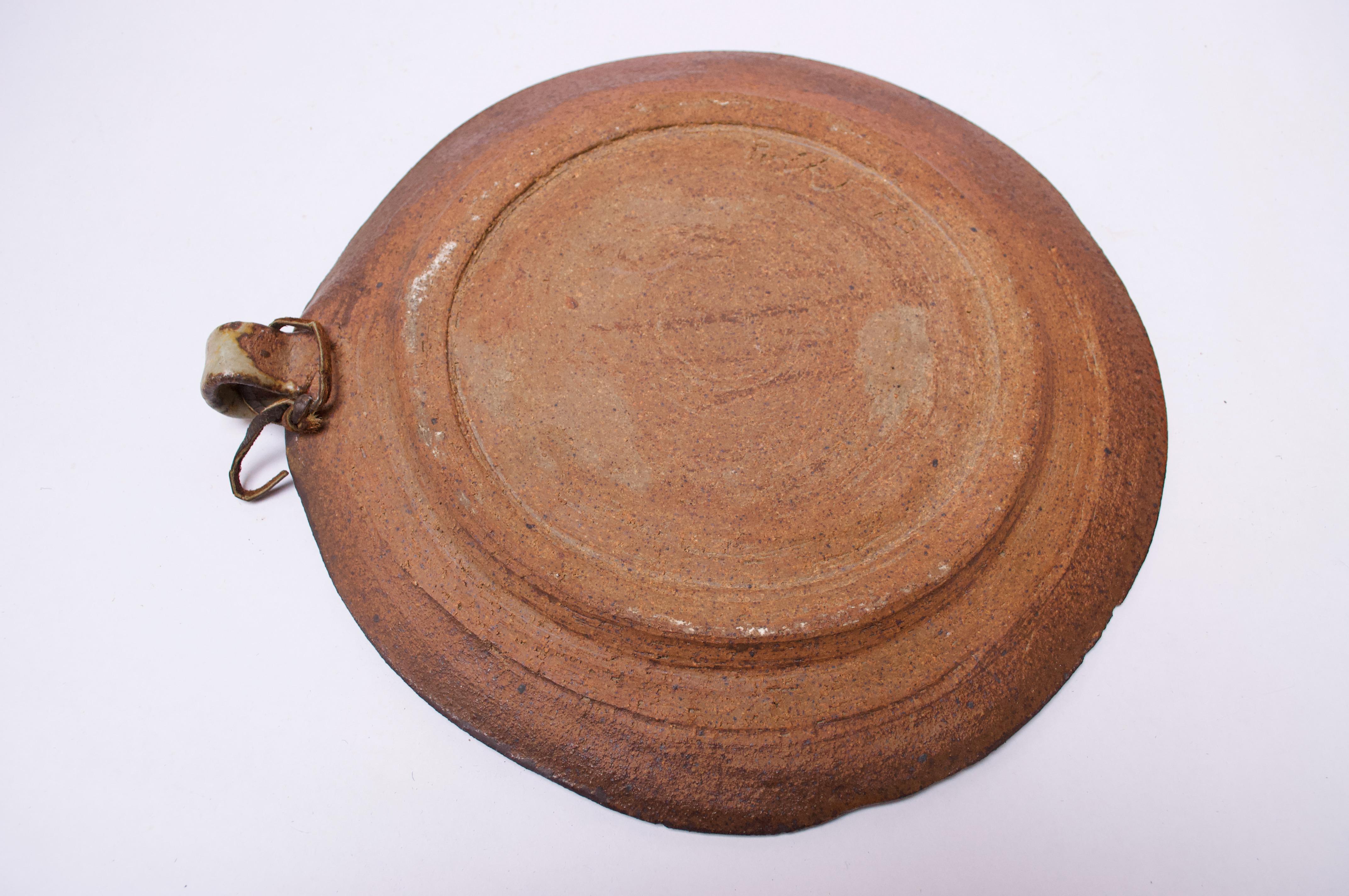Late 20th Century Earth Tone Stoneware Charger Signed Polk, 1970 For Sale