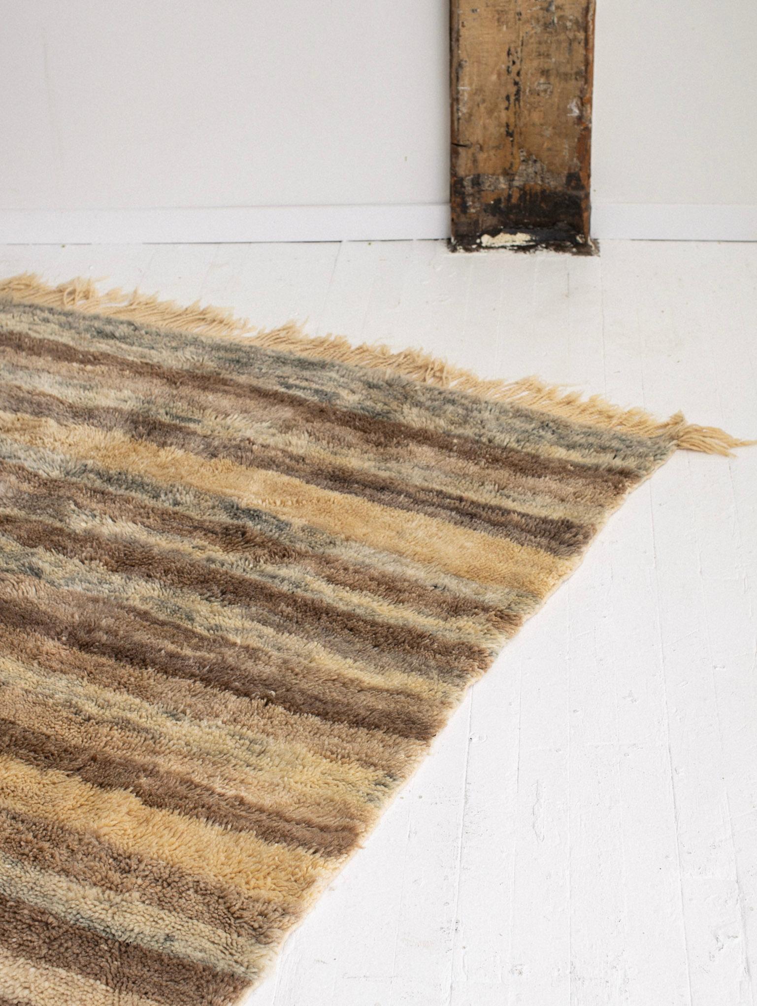 Mid-Century Modern Earth Tone Stripe Moroccan Wool Rug For Sale