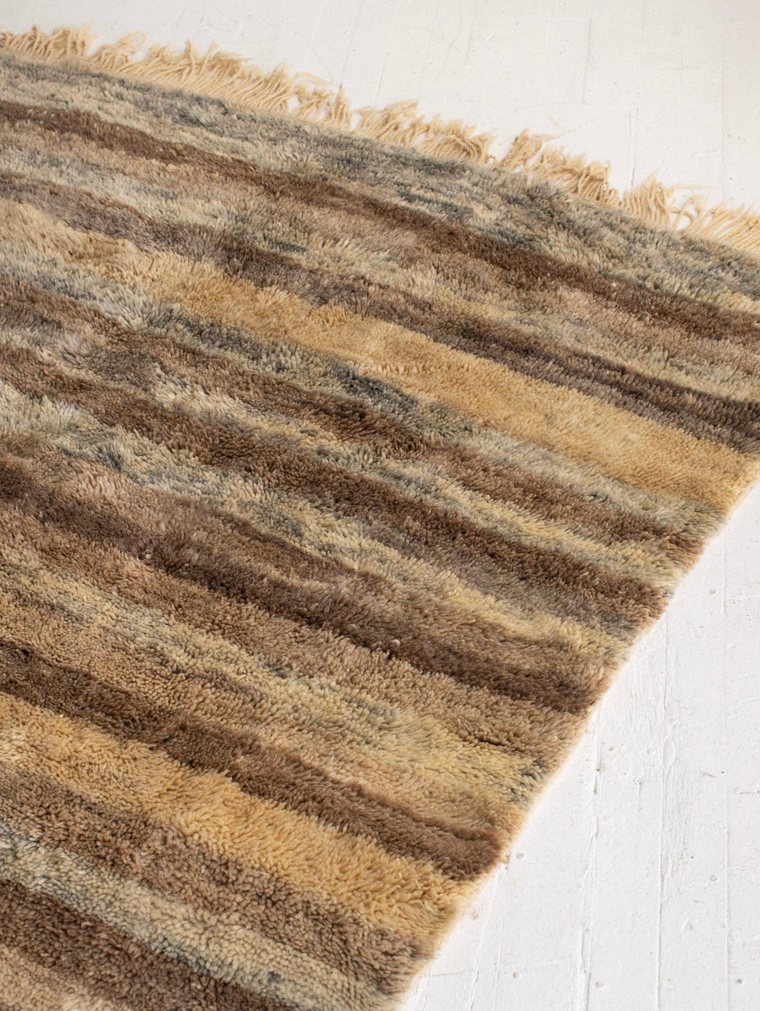 Hand-Knotted Earth Tone Stripe Moroccan Wool Rug For Sale