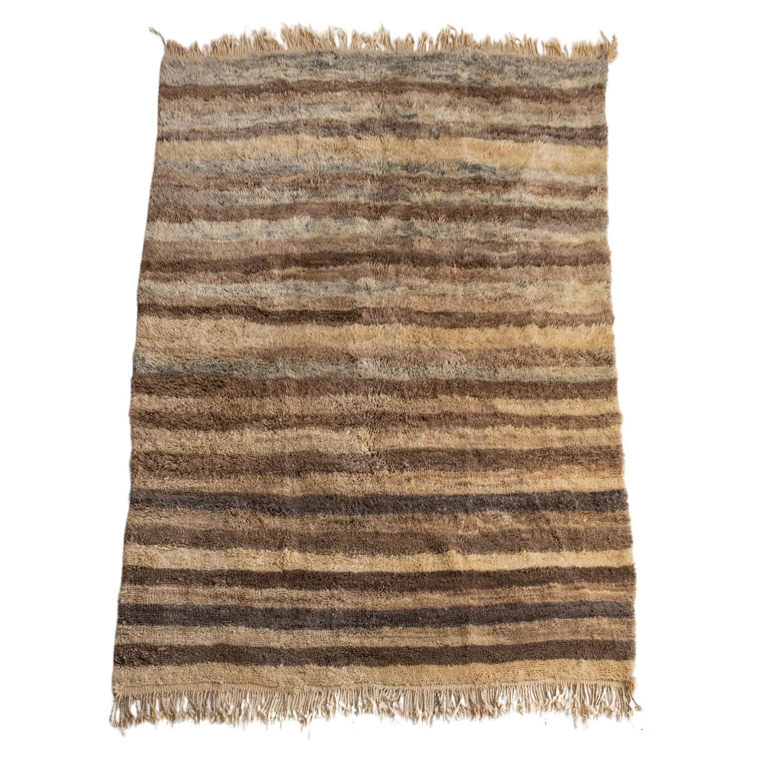 Earth Tone Stripe Moroccan Wool Rug For Sale
