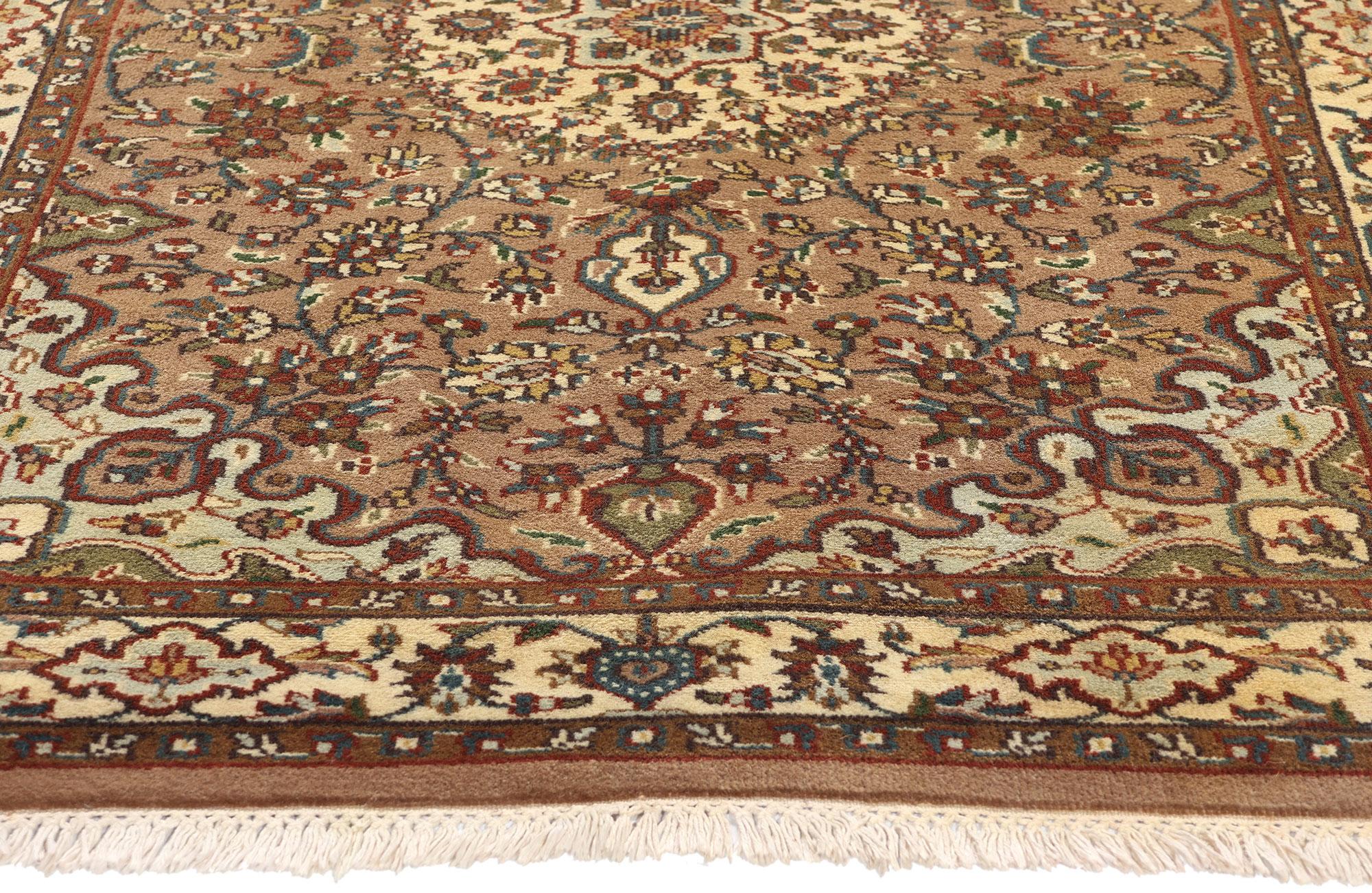 Hand-Knotted Earth-Tone Vintage Indian Isfahan Rug For Sale