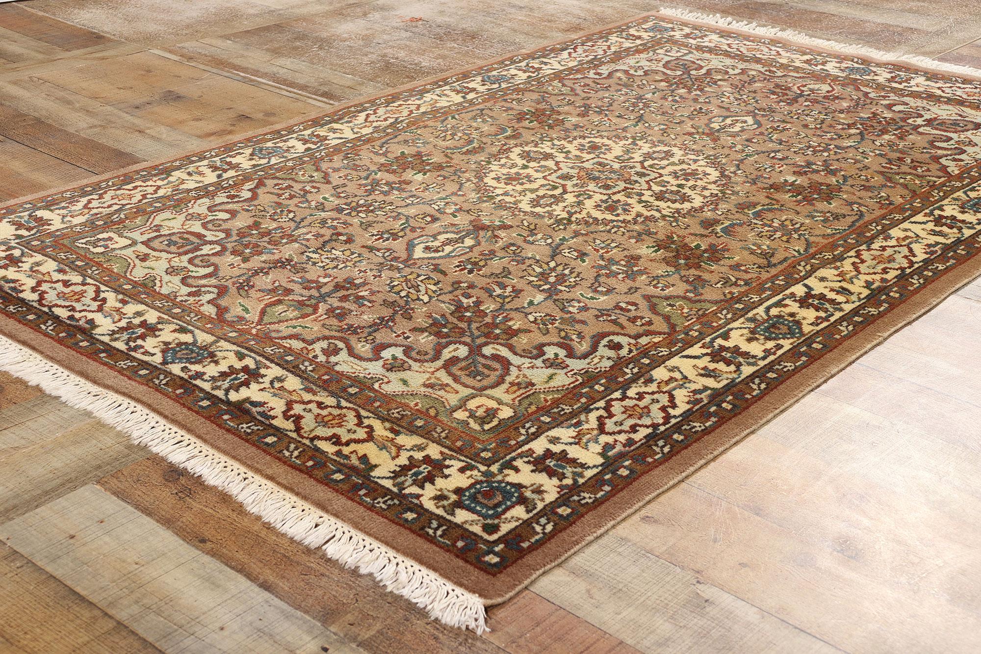 Wool Earth-Tone Vintage Indian Isfahan Rug For Sale