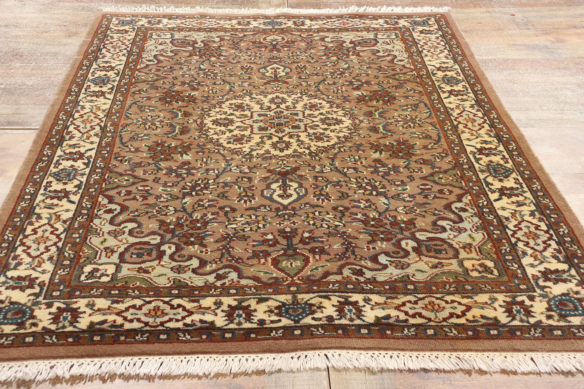 Earth-Tone Vintage Indian Isfahan Rug For Sale 1