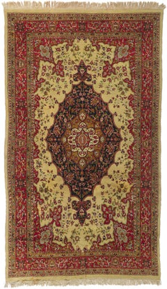 1980's Earth-Tone Indian Isfahan Carpet with Traditional Style