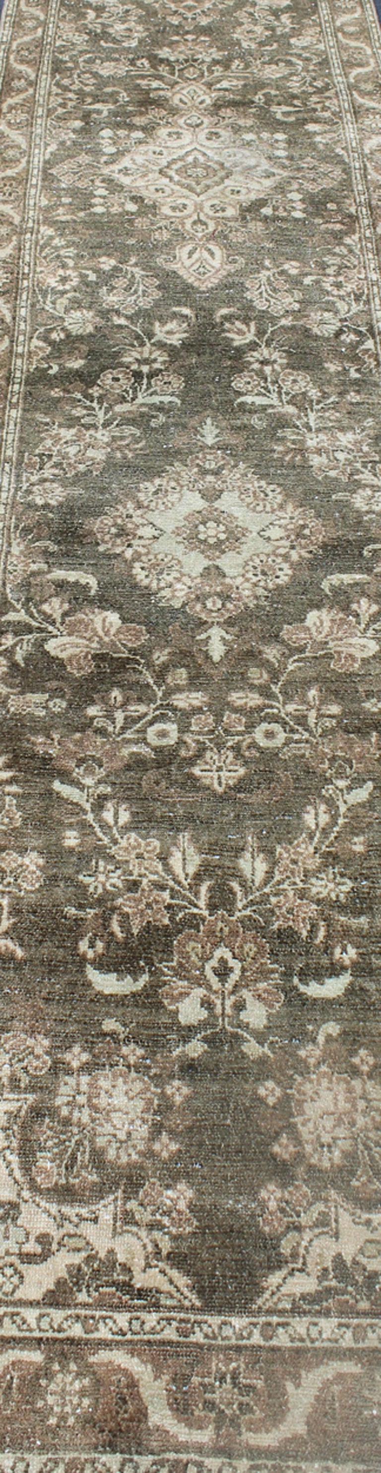 Earth Tone Vintage Persian Hamedan Rug with Floral Dual Medallion