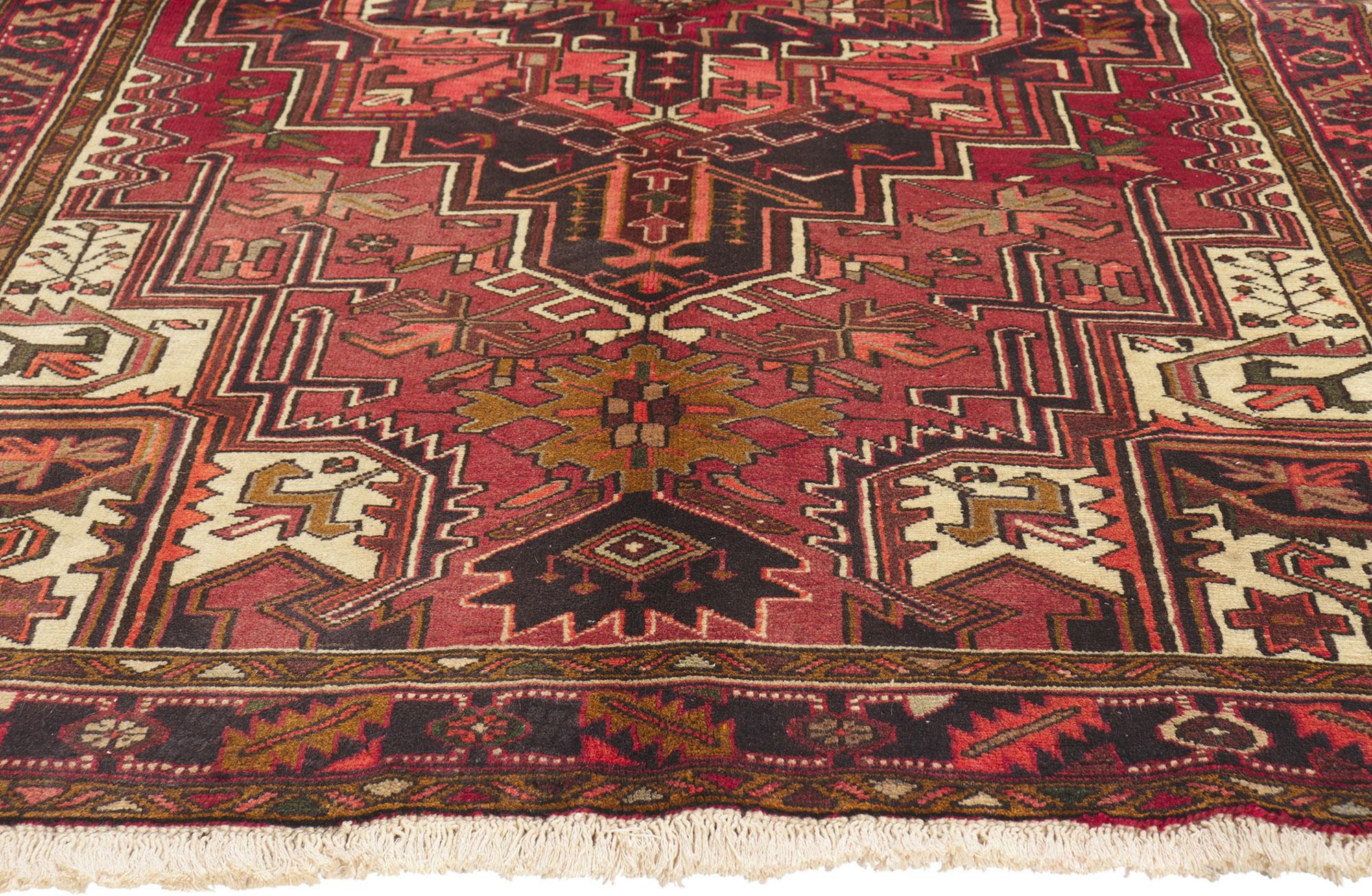 Hand-Knotted Earth-Tone Vintage Persian Heriz Rug with Modern Style For Sale
