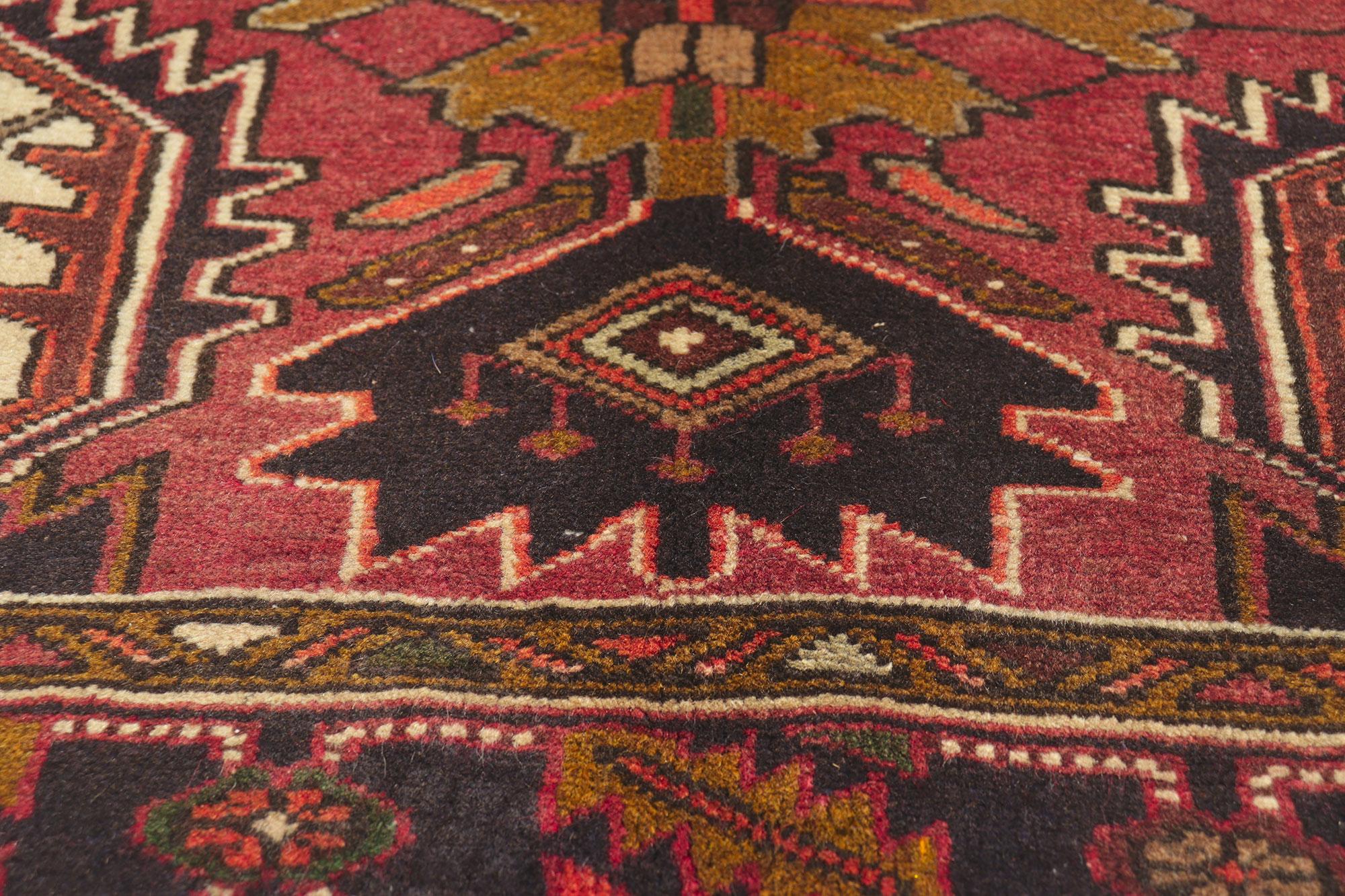 Earth-Tone Vintage Persian Heriz Rug with Modern Style In Good Condition For Sale In Dallas, TX