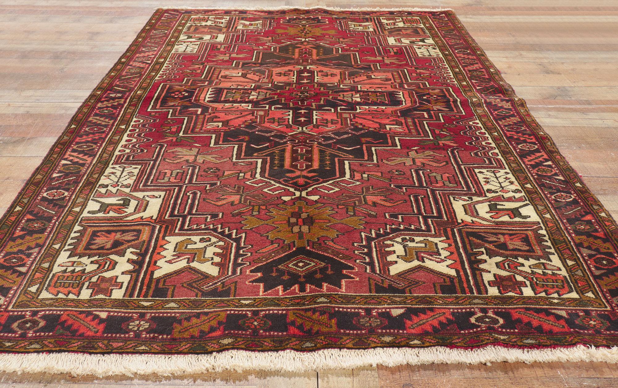 Wool Earth-Tone Vintage Persian Heriz Rug with Modern Style For Sale