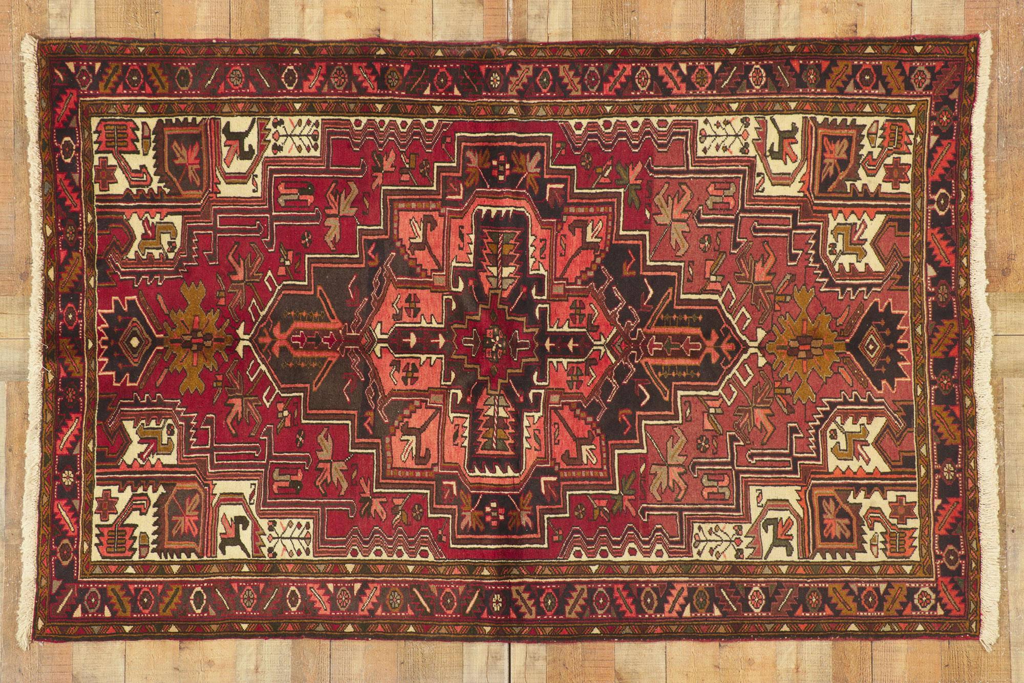 Earth-Tone Vintage Persian Heriz Rug with Modern Style For Sale 1