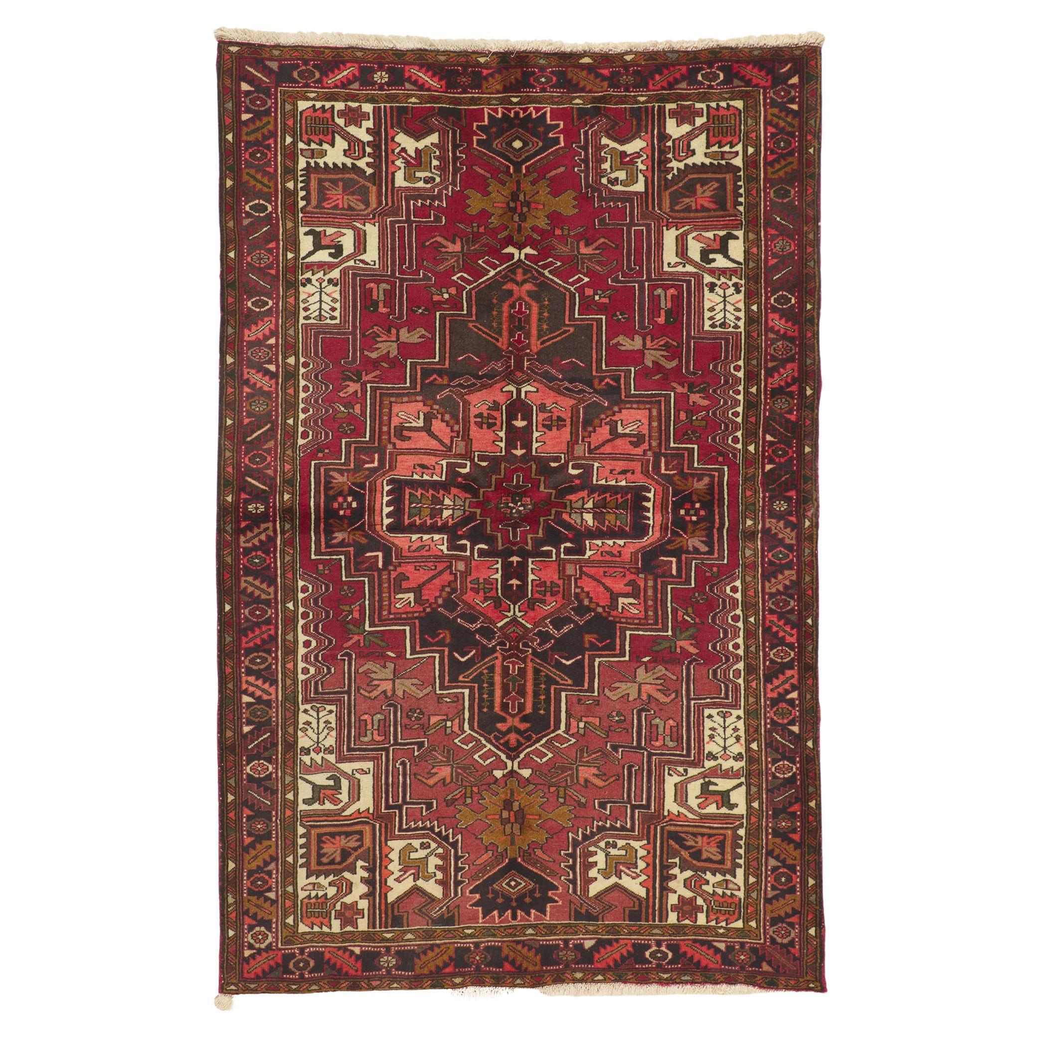 Earth-Tone Vintage Persian Heriz Rug with Modern Style